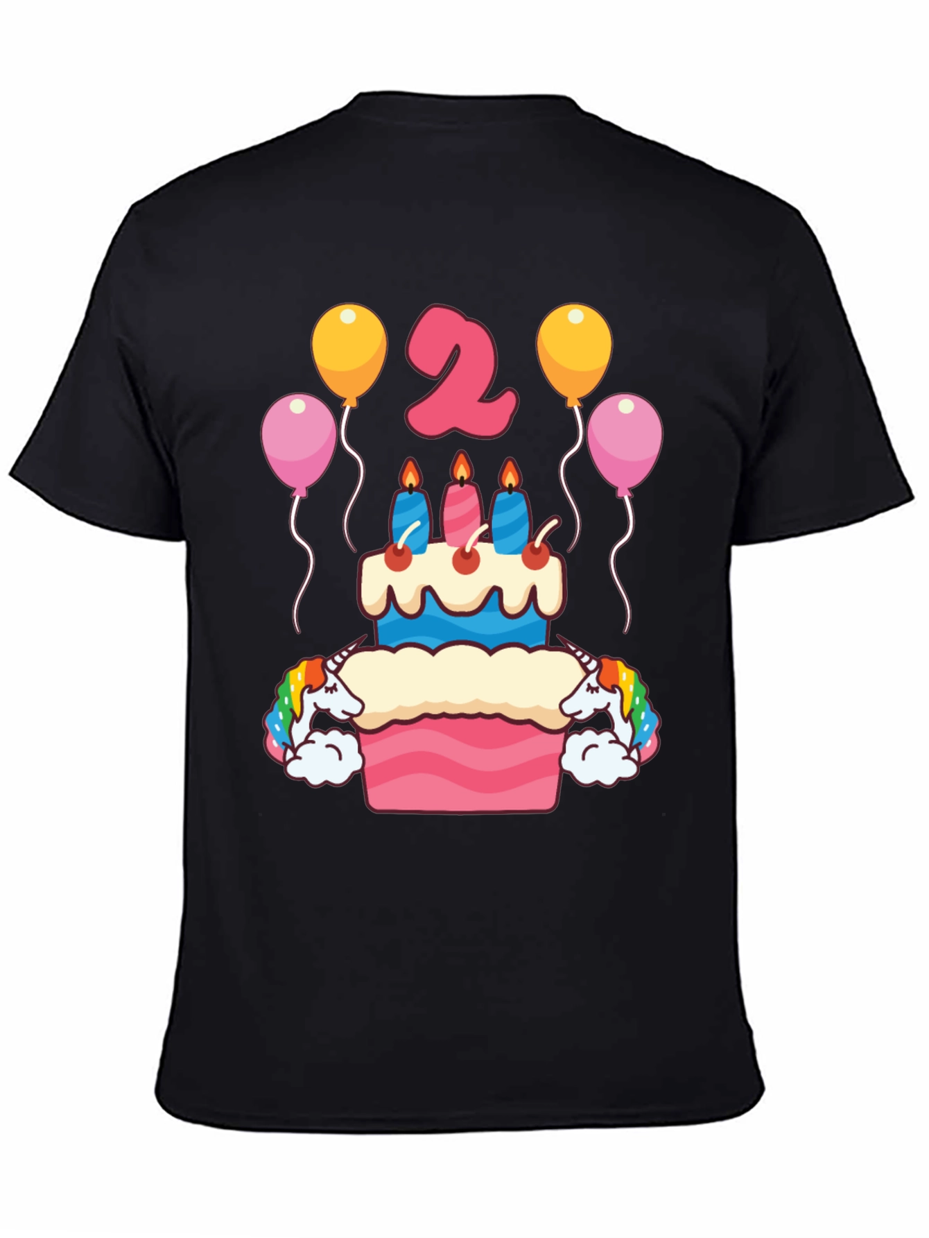 Black Unicorn 2nd Birthday Party T-Shirt view 4