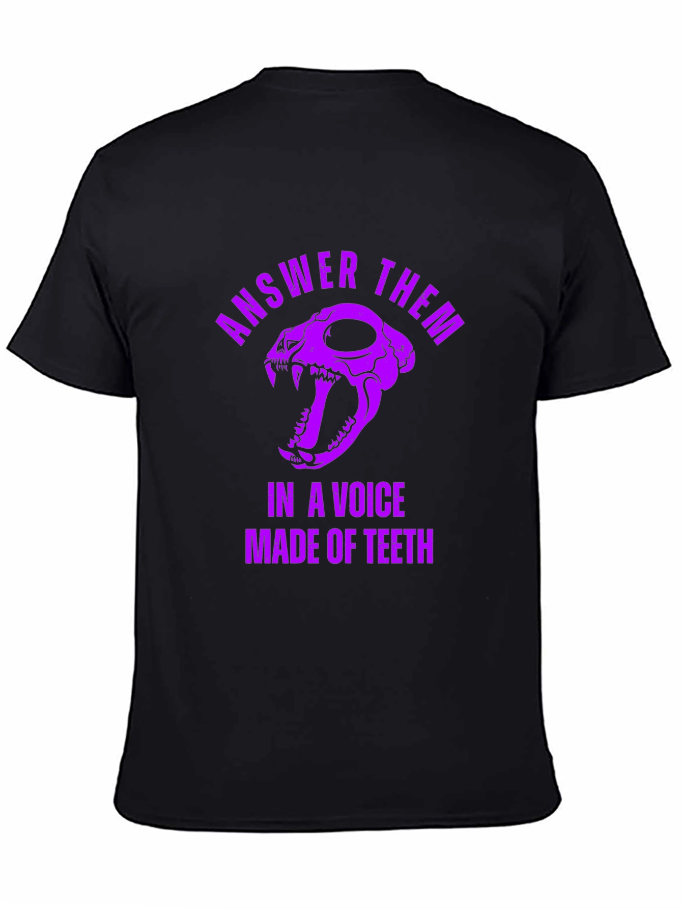 Black Answer Them T-Shirt: Skull & Teeth Design view 4