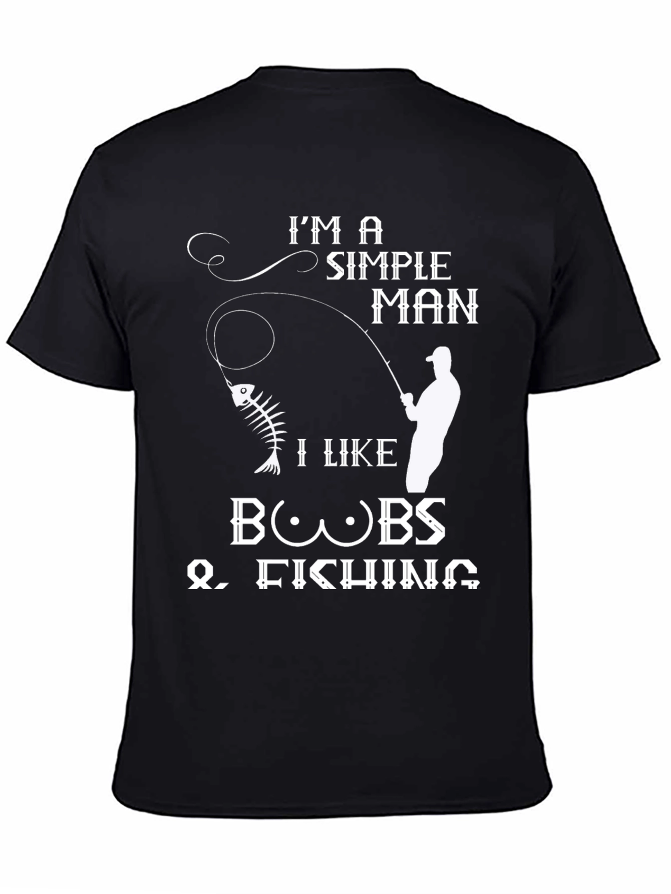 Black Simple Man Boobs Fishing Black Graphic Tee view 4