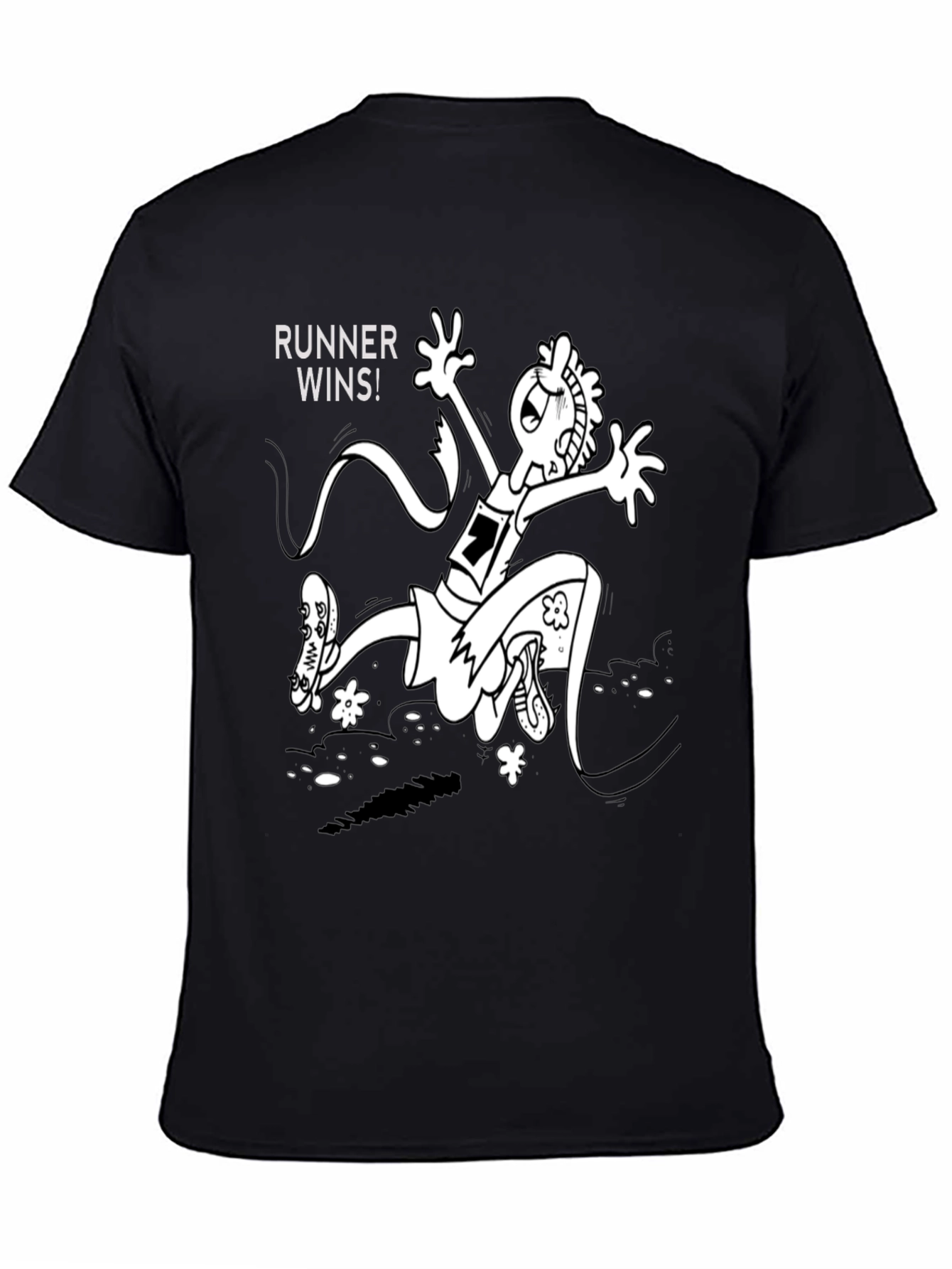 Black Runner Wins Graphic Tee - Black Cotton T-Shirt view 4