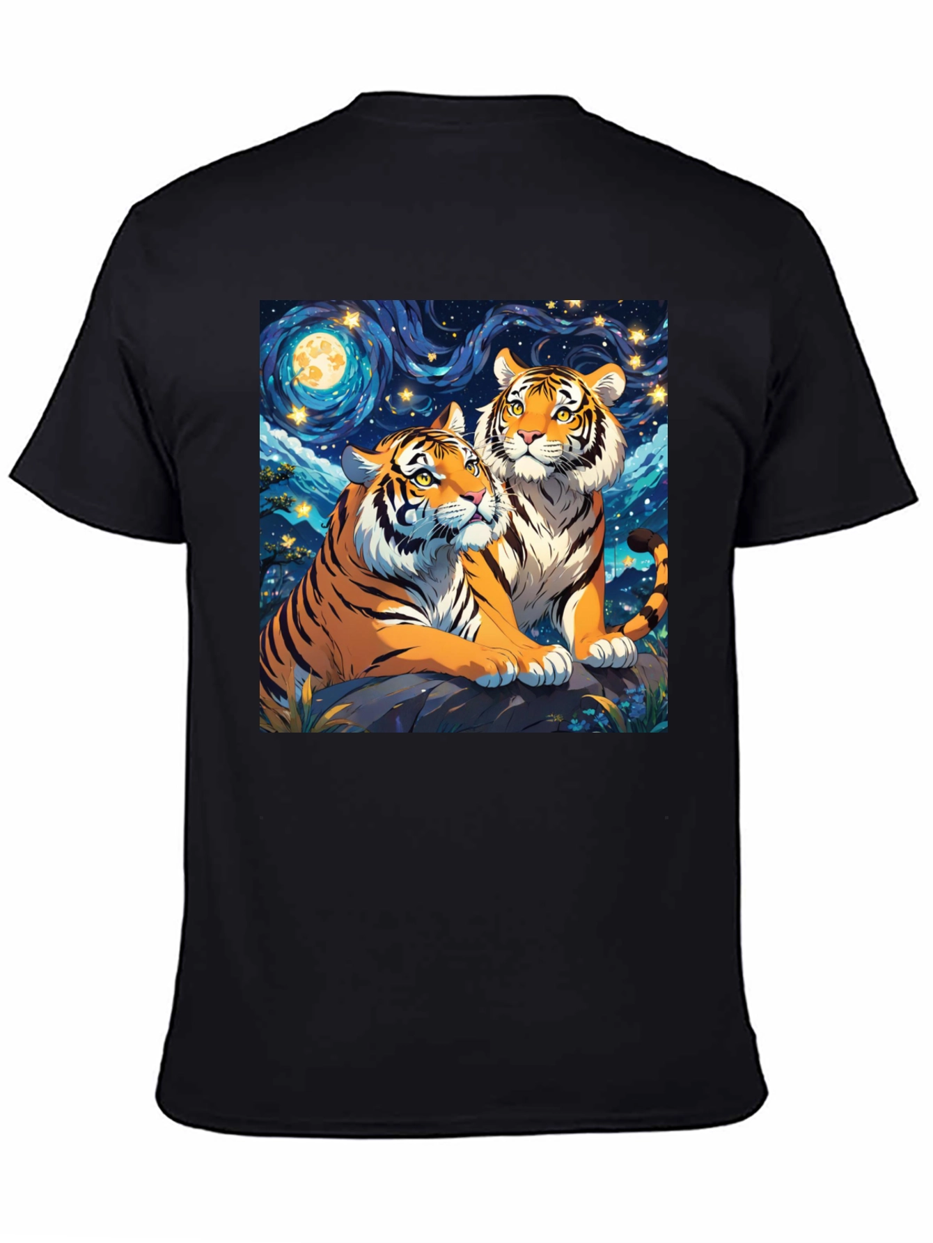 Black Tiger Lovers T-Shirt: Starry Night Design view 4