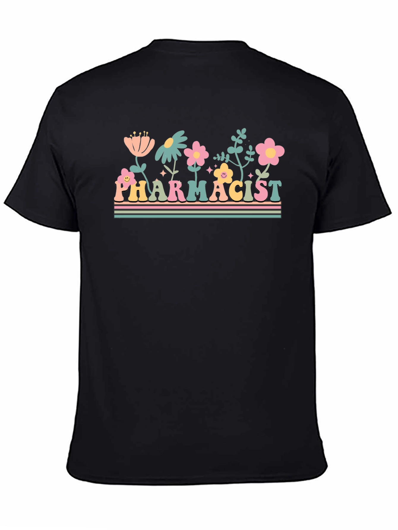 Black Floral Pharmacist Graphic Tee - Unisex Black T-Shirt view 4