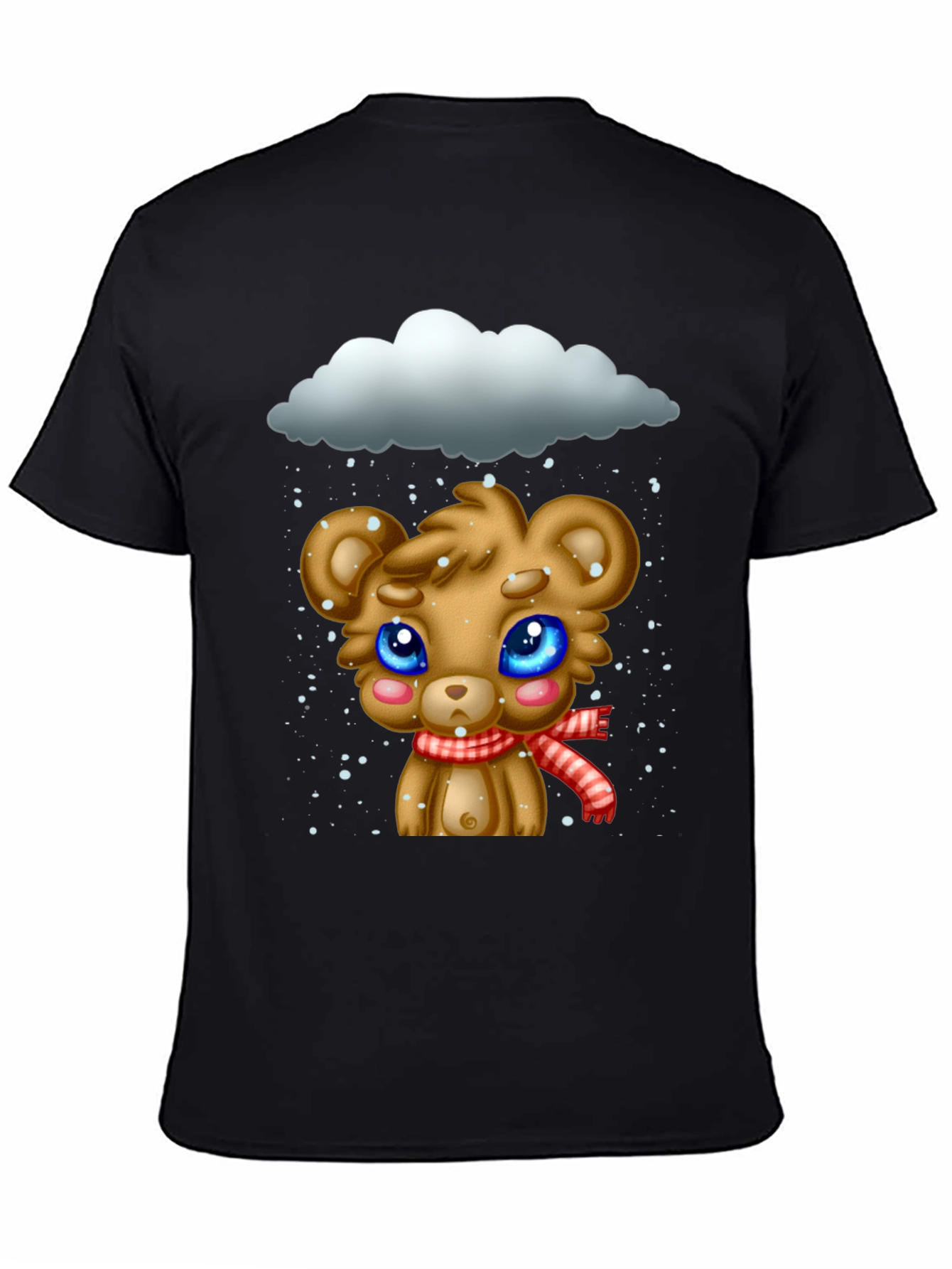 Black Cute Bear in Snow Graphic T-Shirt view 4