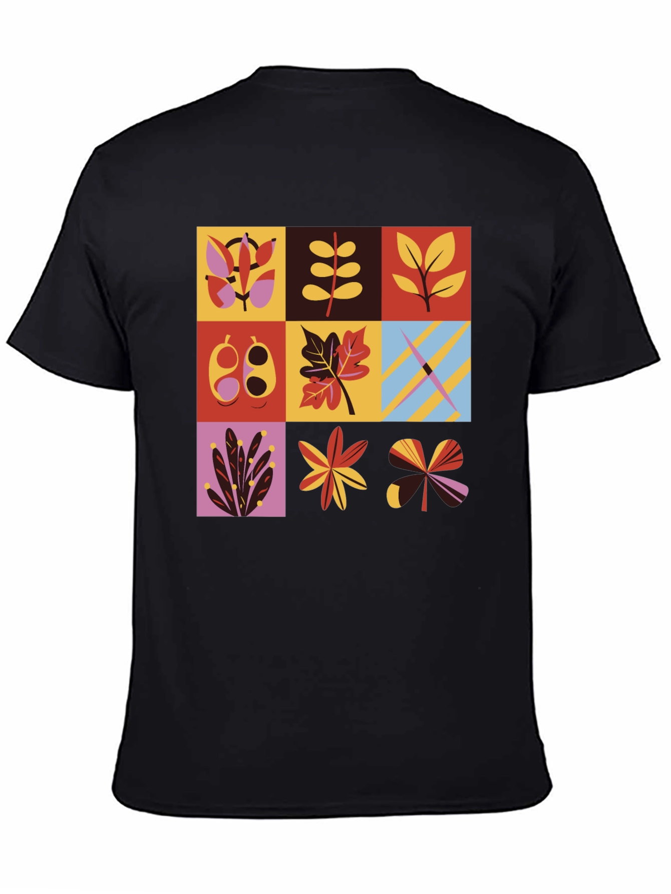 Botanical Block Print Men's Black T-Shirt - 4