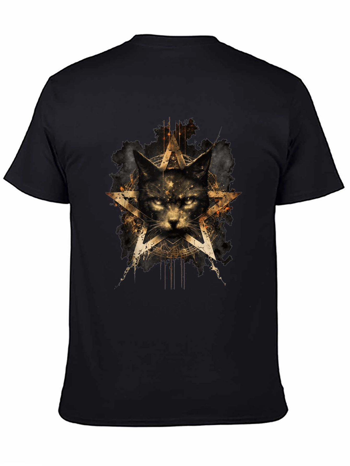 Black Mystic Cat Pentagram Graphic T-Shirt view 4