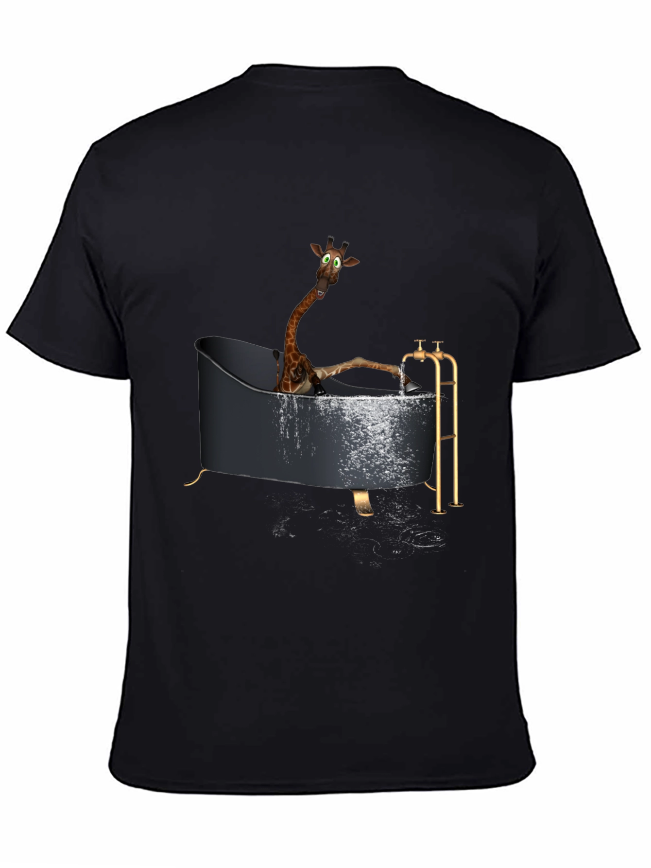 Black Giraffe in Bathtub Novelty T-Shirt view 4