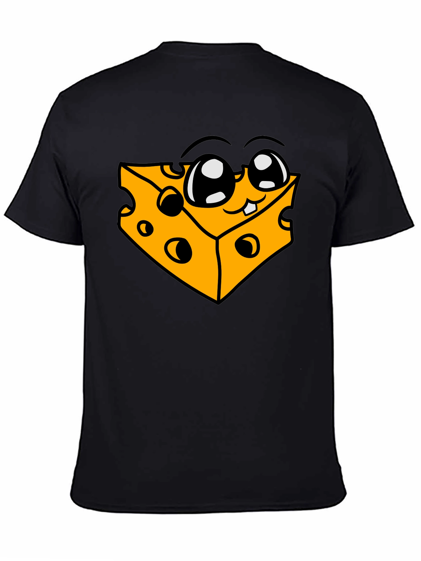 Black Funny Cheese Cartoon Graphic Black T-Shirt view 4