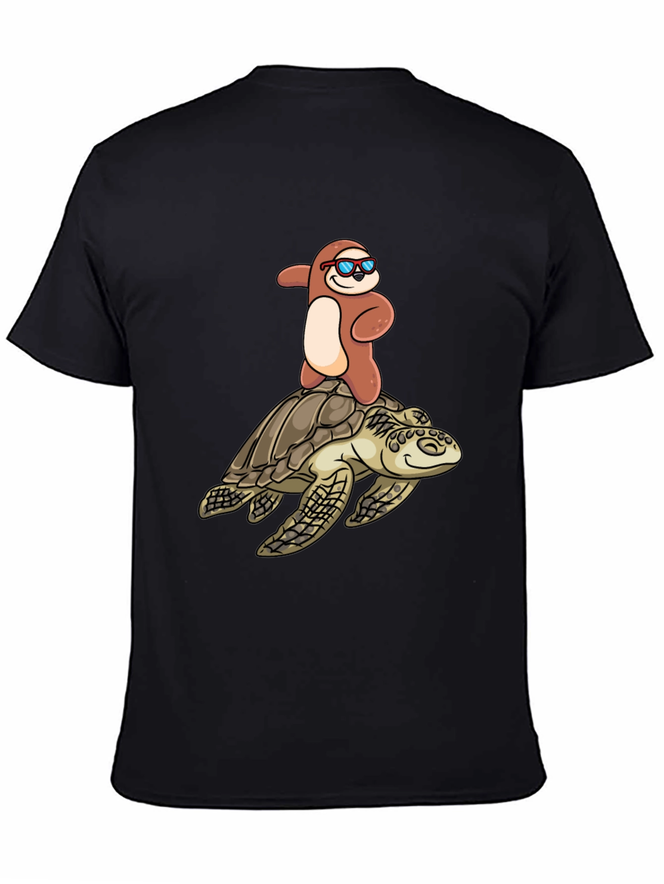 Black Sloth Riding Turtle T-Shirt - Funny & Unique Design view 4