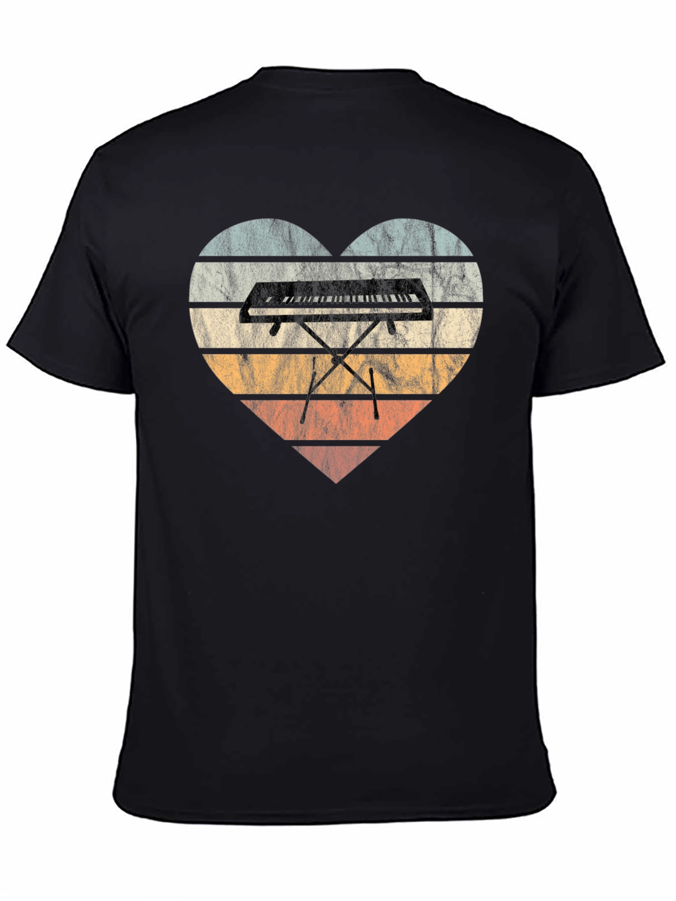 Black Vintage Keyboard Heart T-Shirt - Music Lover Tee view 4