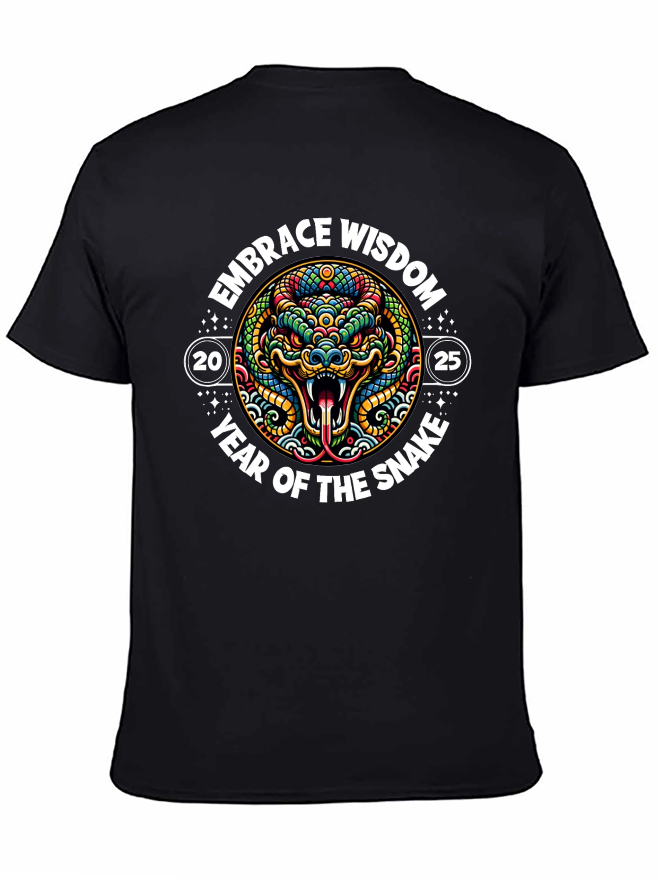 Black Embrace Wisdom Snake Year T-Shirt view 4