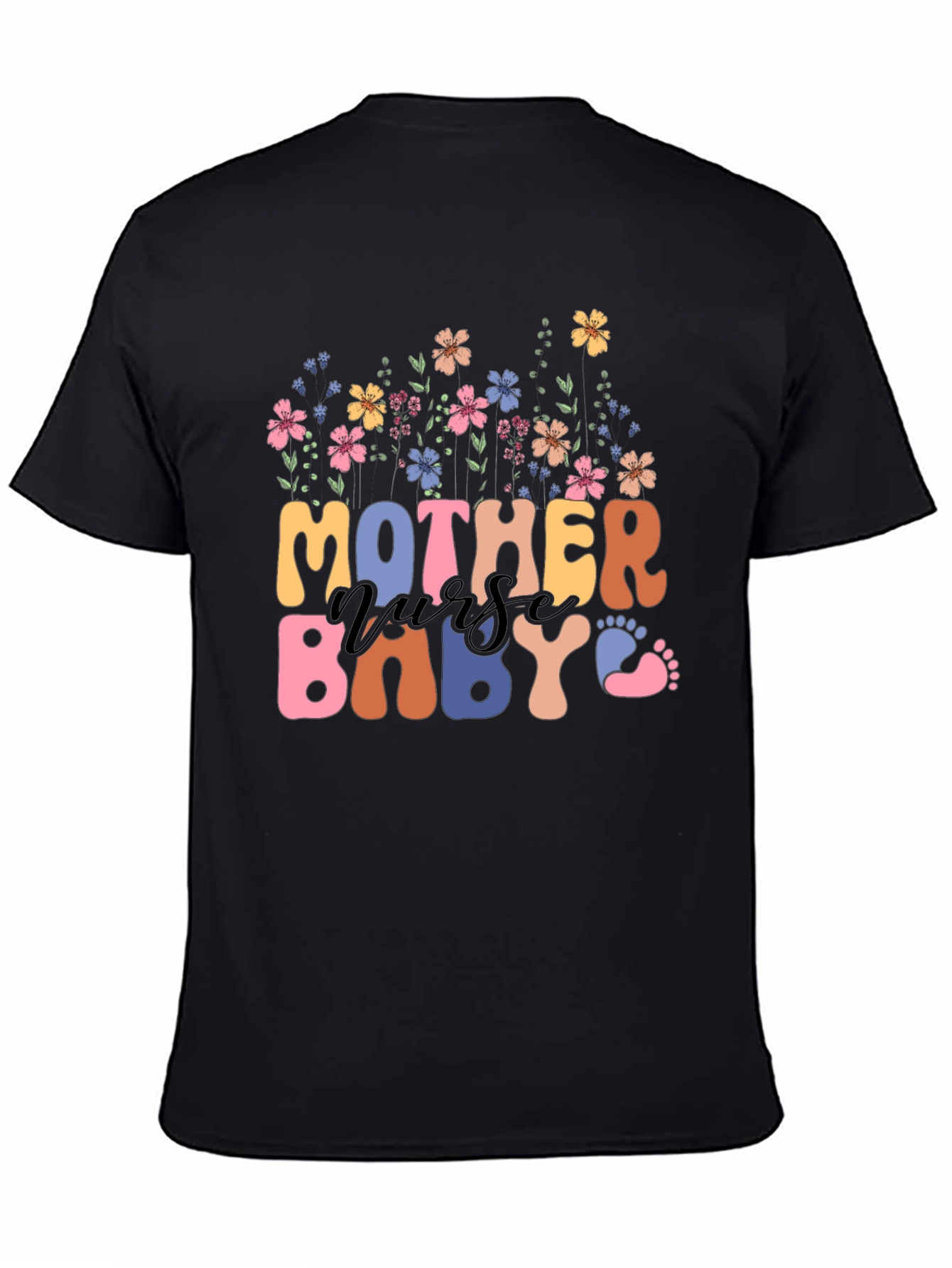 Black Mother Nurse Baby Floral Graphic Tee view 4