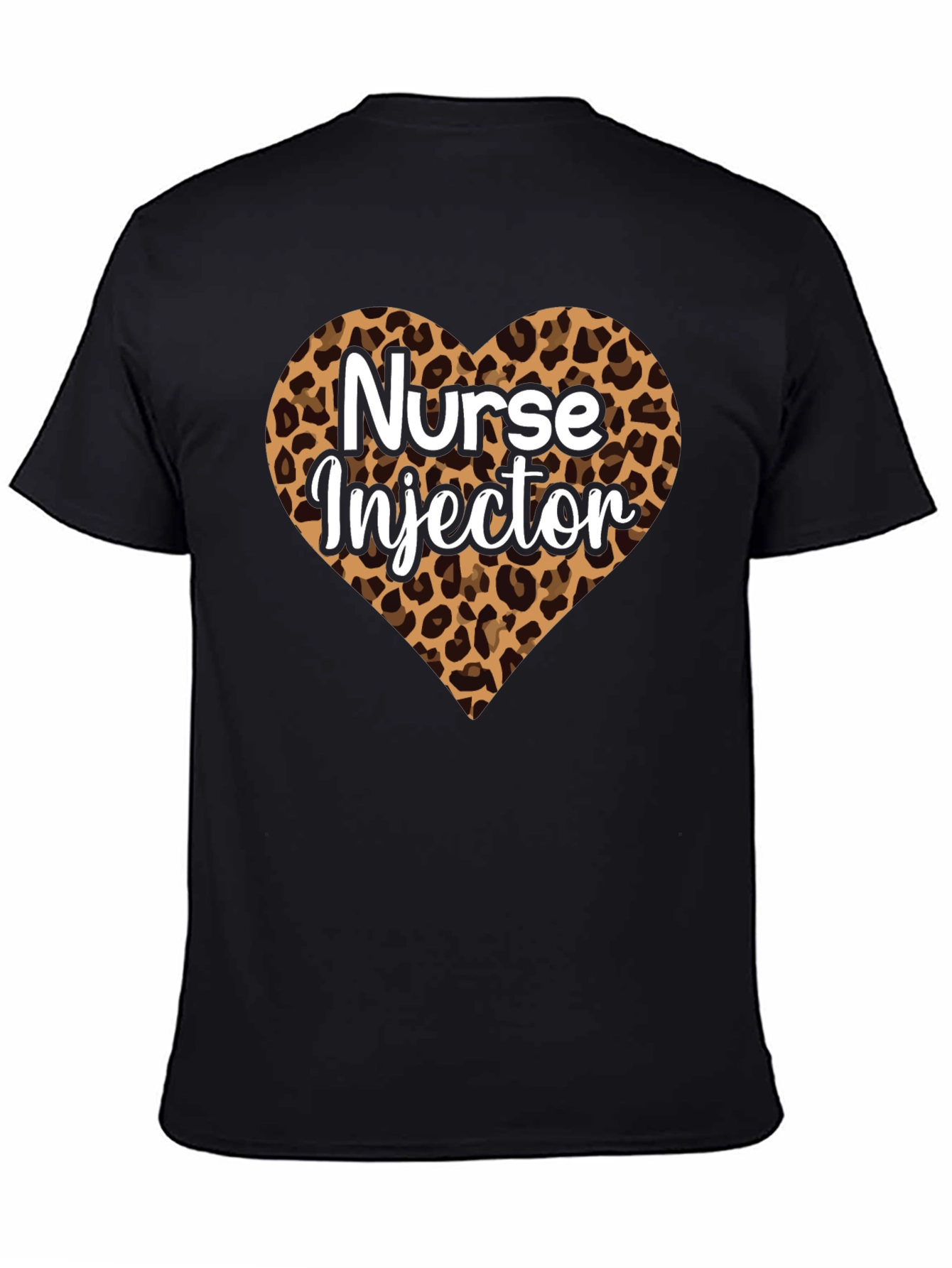 Black Nurse Injector Leopard Print Heart T-Shirt view 4