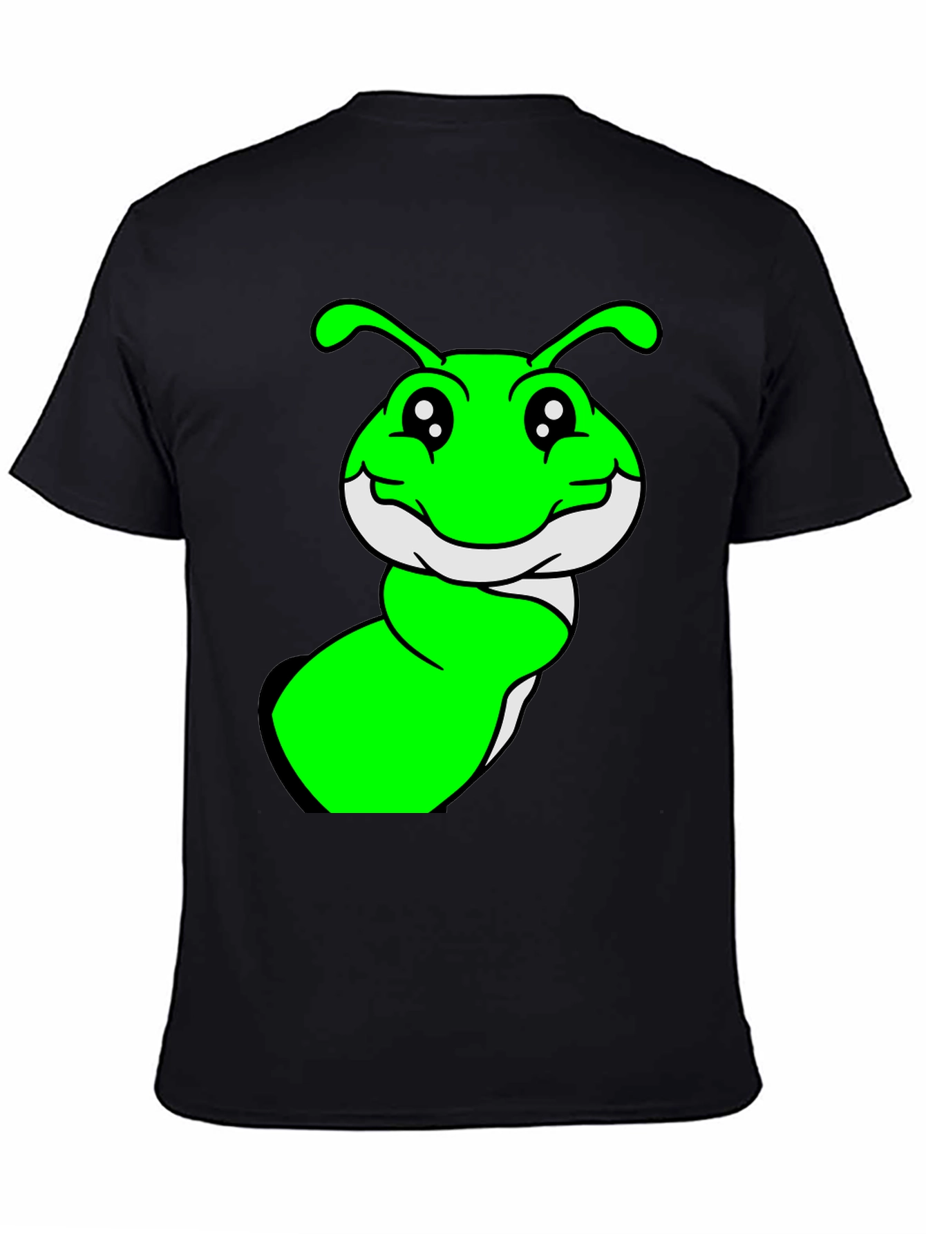 Black Green Cartoon Worm Graphic T-Shirt view 4