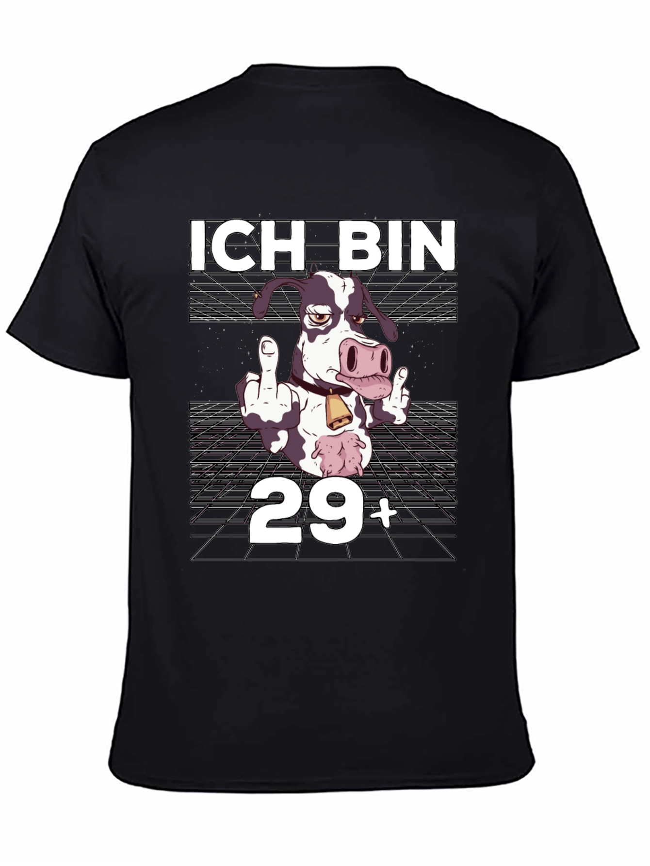 Black Funny Cow 29+ Birthday T-Shirt view 4