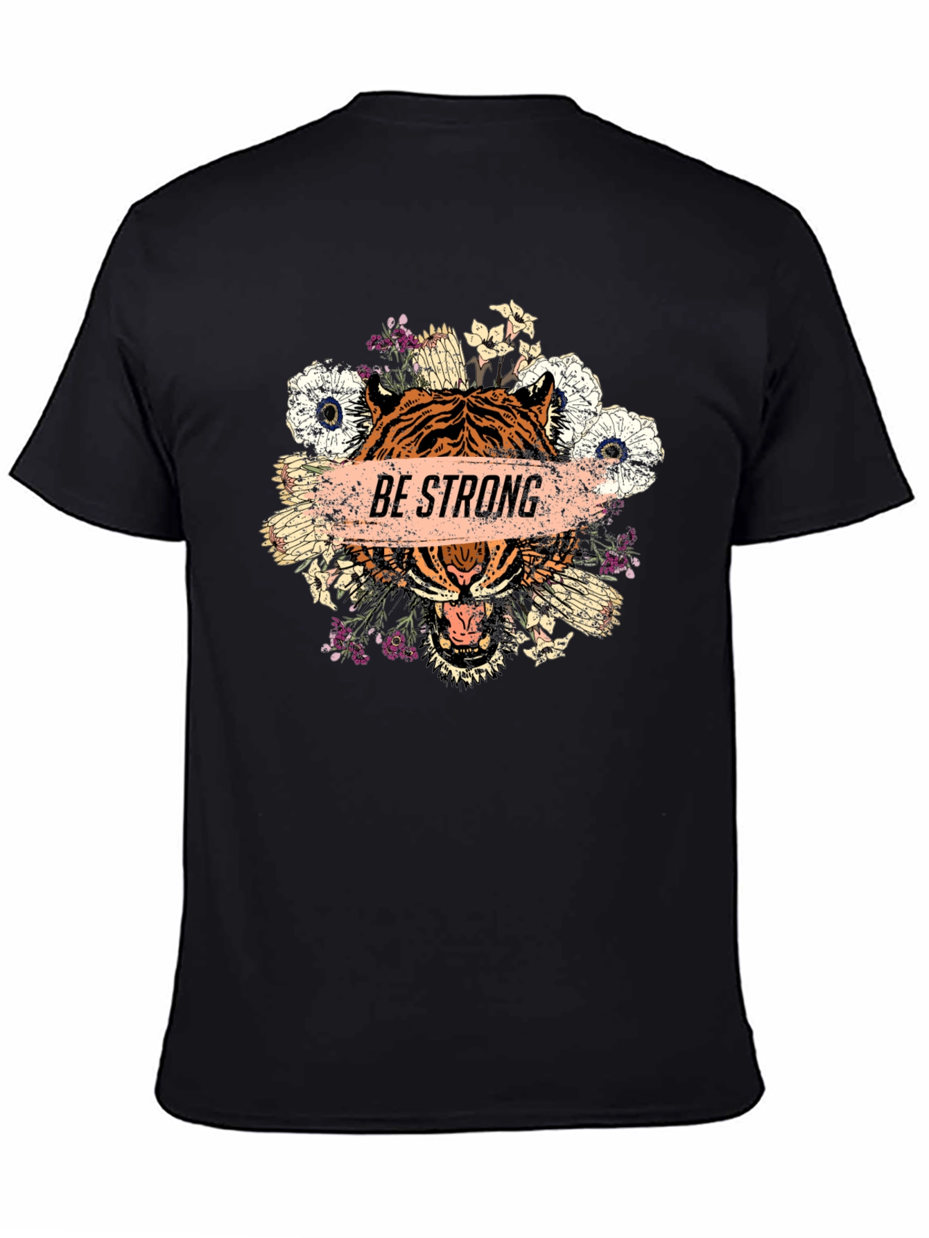 Black Be Strong Tiger Graphic Tee - Men's Black T-Shirt view 4