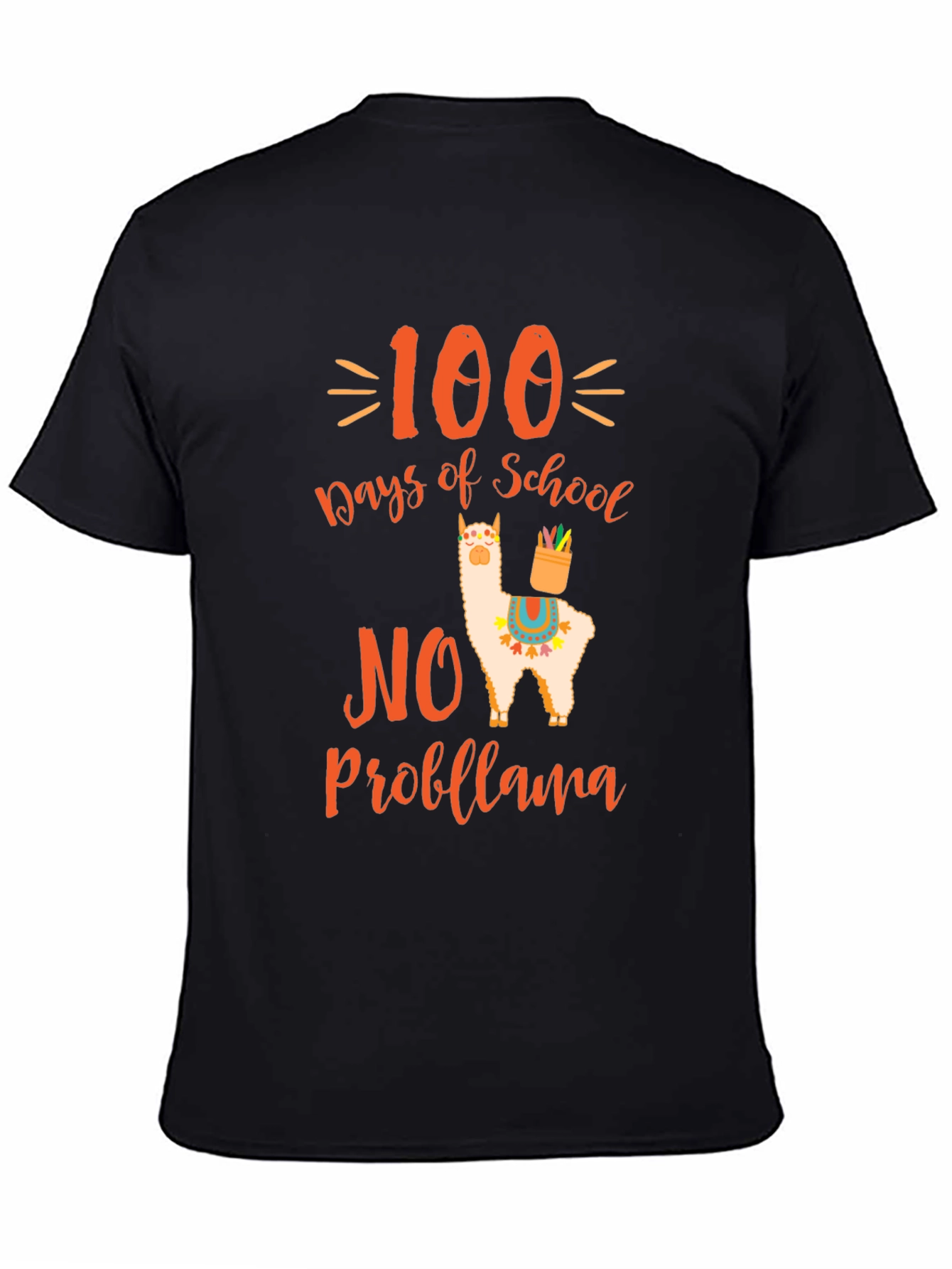 Black 100 Days of School No Probllama T-Shirt view 4