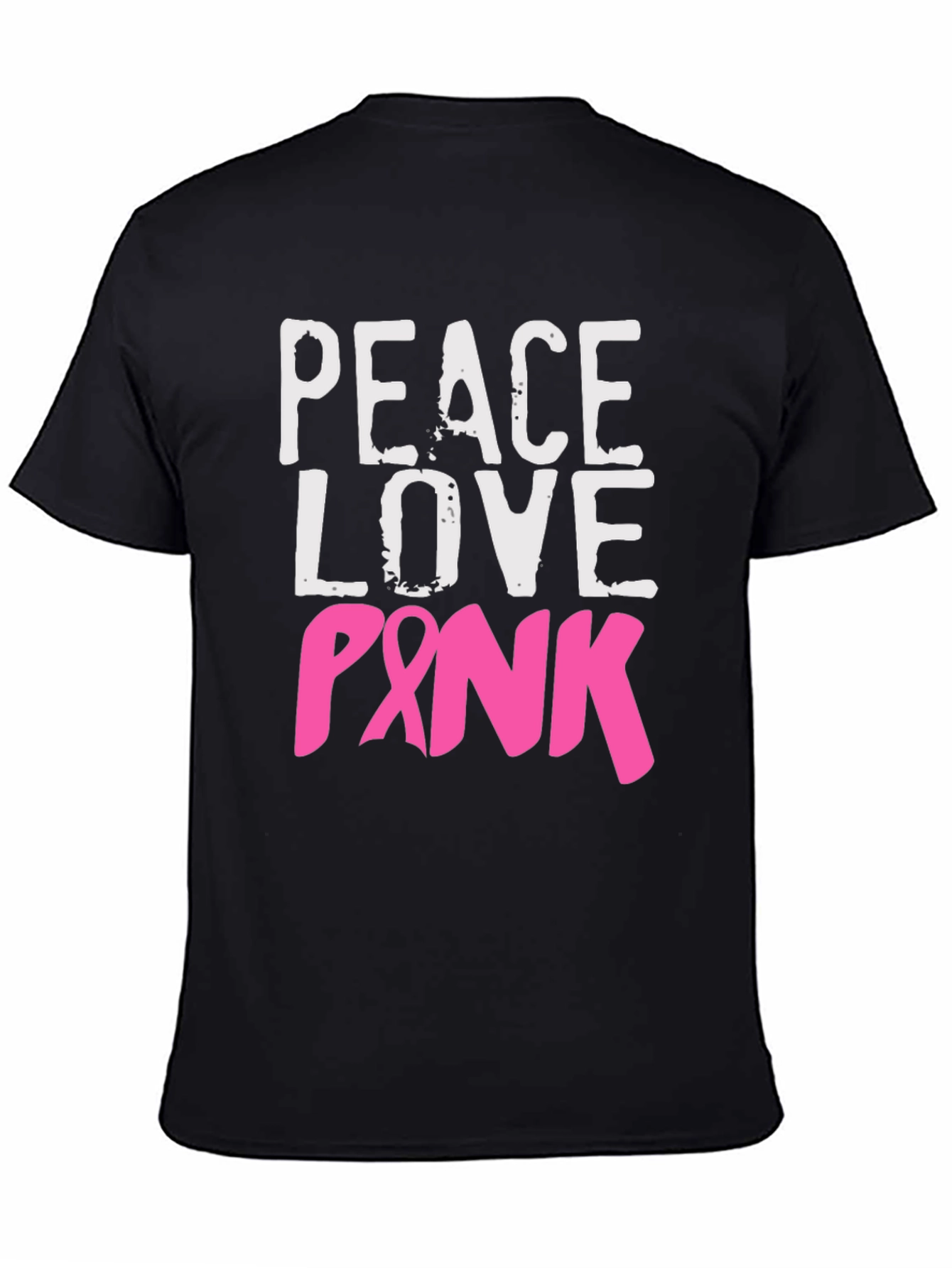 Black Peace Love Pink Breast Cancer Awareness T-Shirt view 4