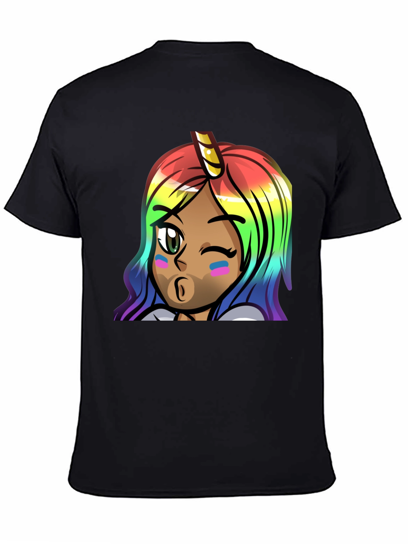 Black Rainbow Unicorn Girl Graphic Tee - Unisex view 4