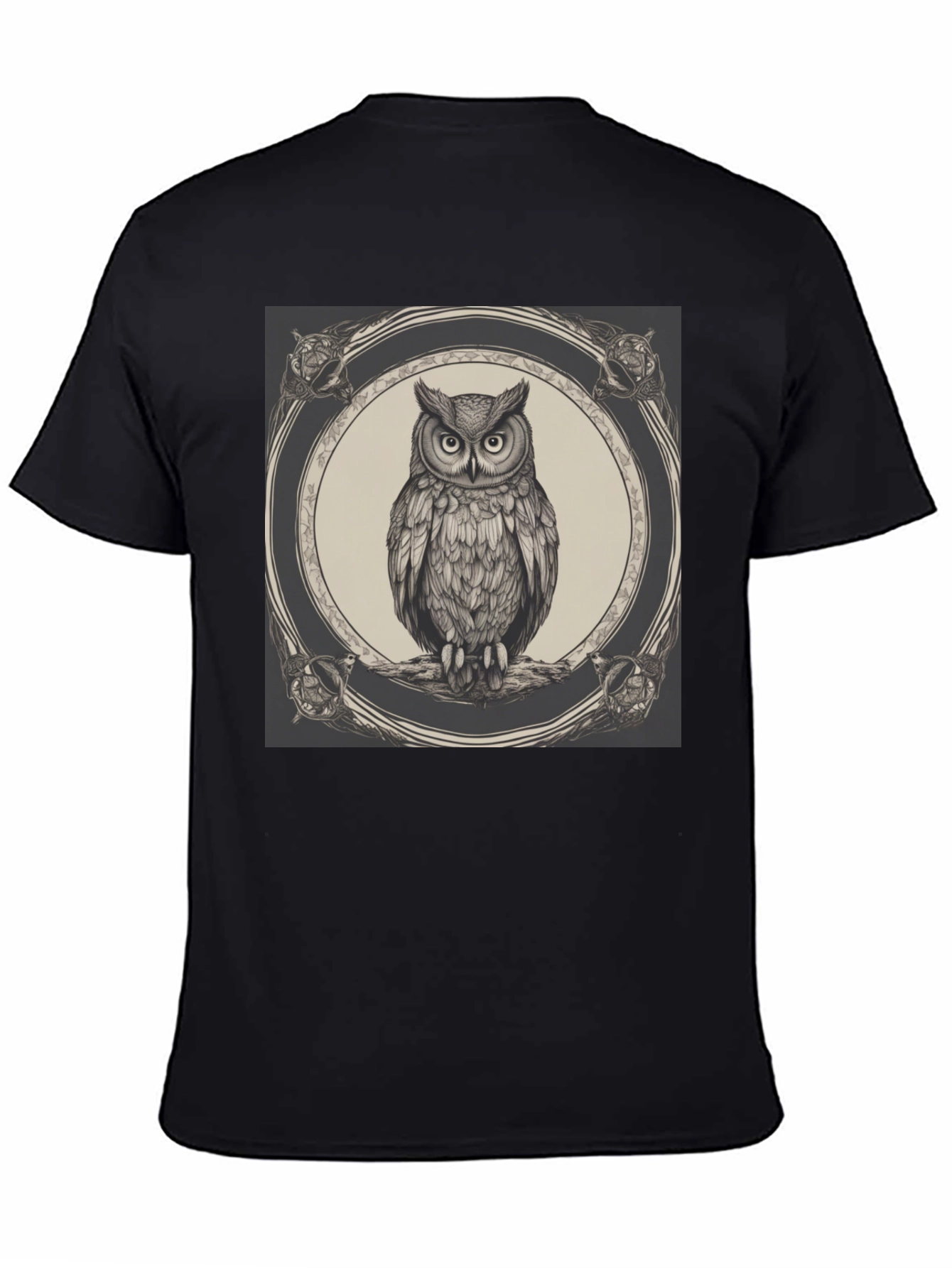 Black Owl Graphic Print Black Crew Neck T-Shirt view 4