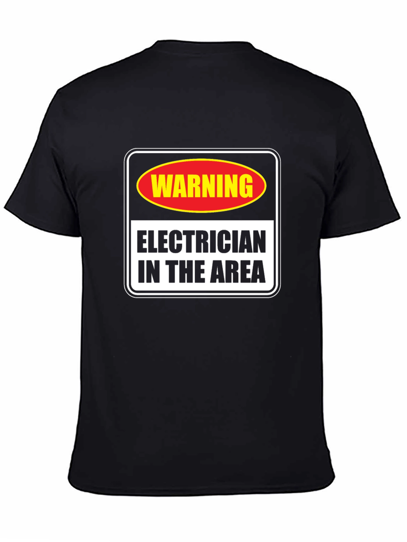 Black Warning Electrician in Area T-Shirt view 4