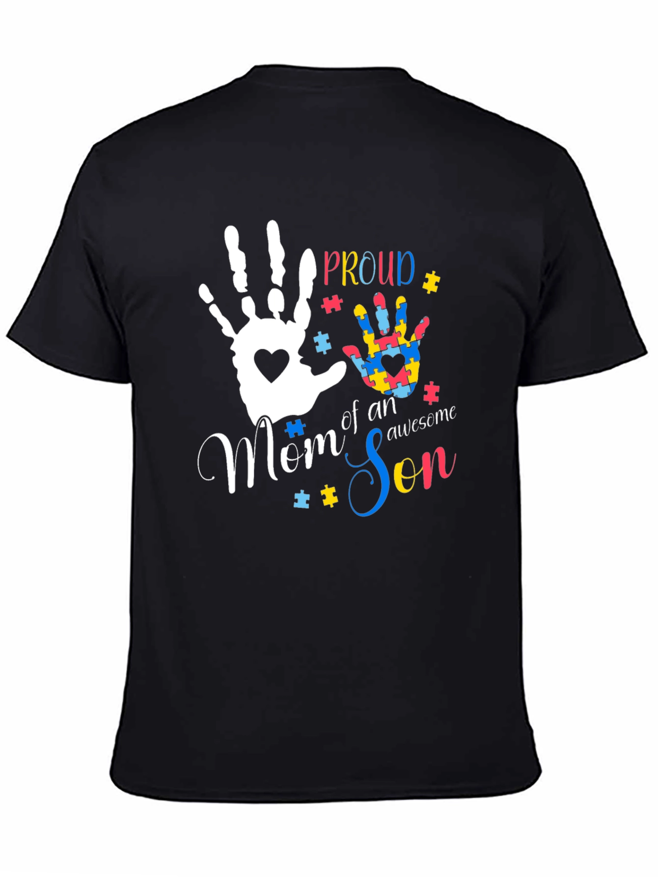 Black Proud Mom of an Awesome Son Autism Awareness T-Shirt view 4