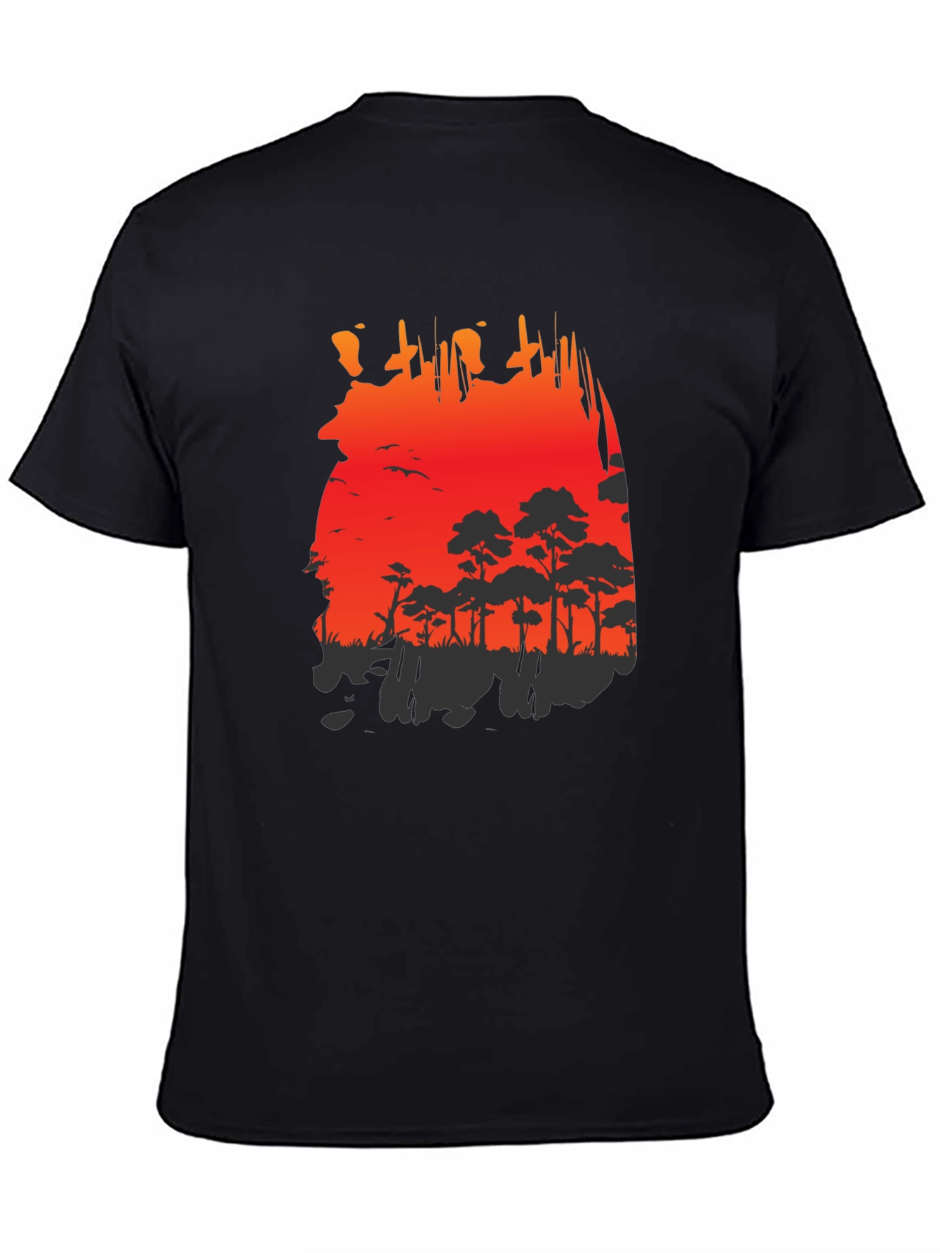 Black Red Sunset Forest Graphic Tee view 4