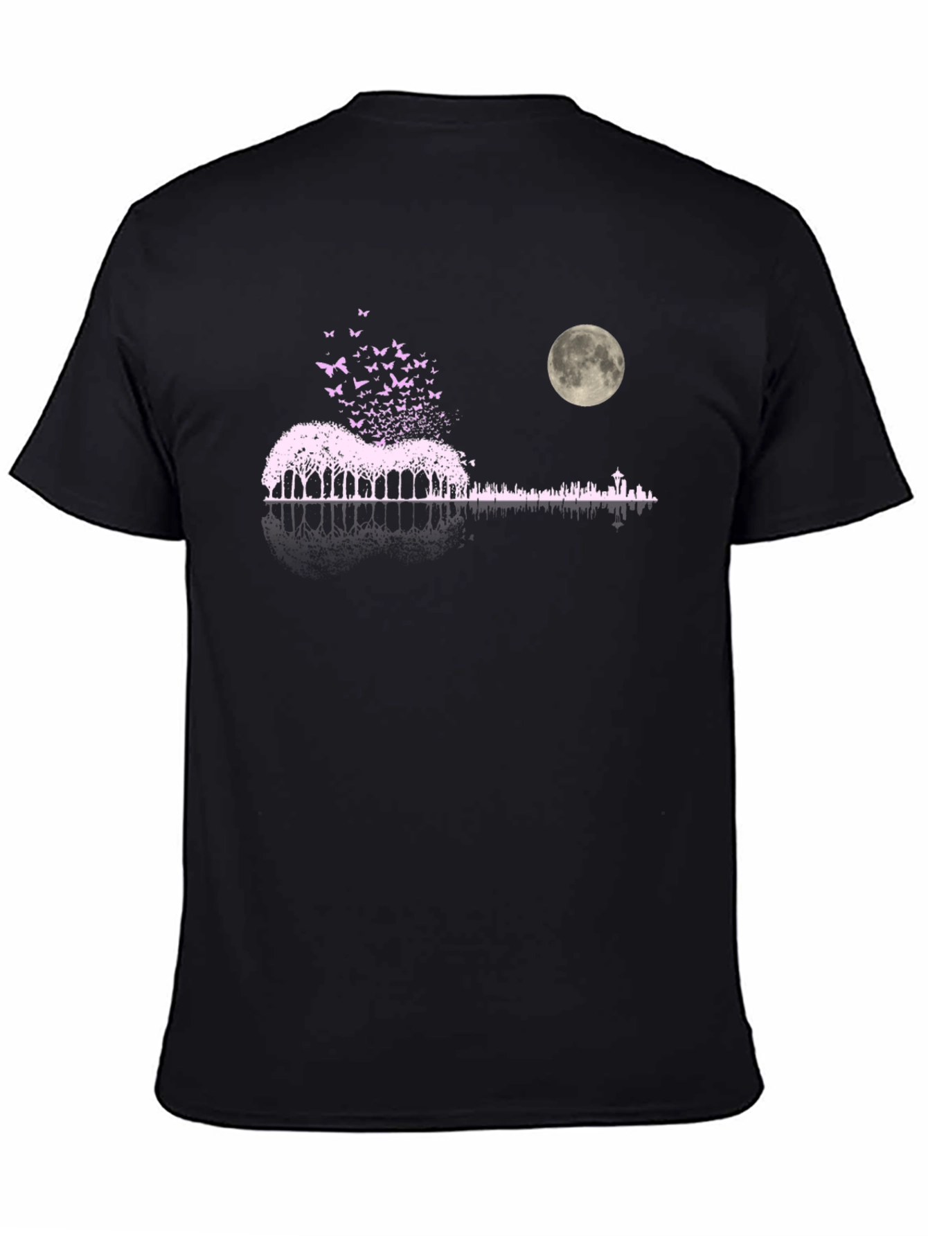 Black Nature Guitar Moon Graphic T-Shirt view 4