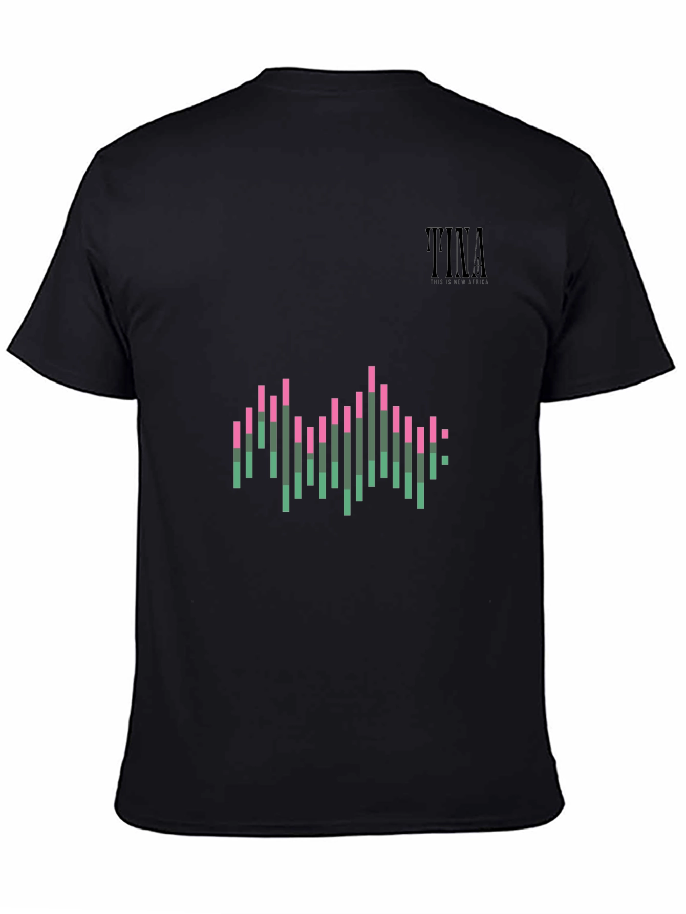 Black Stylish Black Graphic Tee: Pink & Green Wave Design view 4