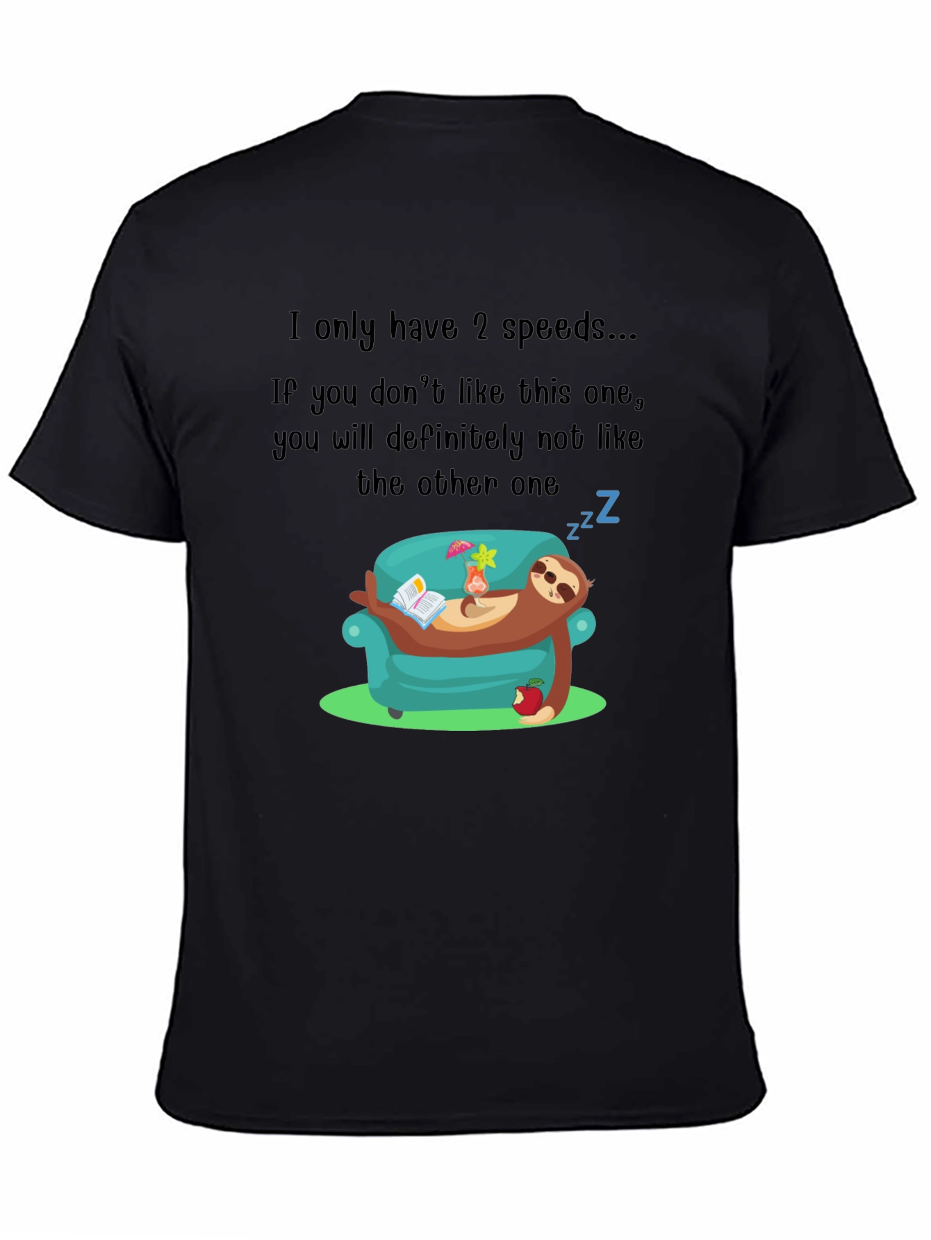 Black Funny Sloth 2 Speeds T-Shirt view 4