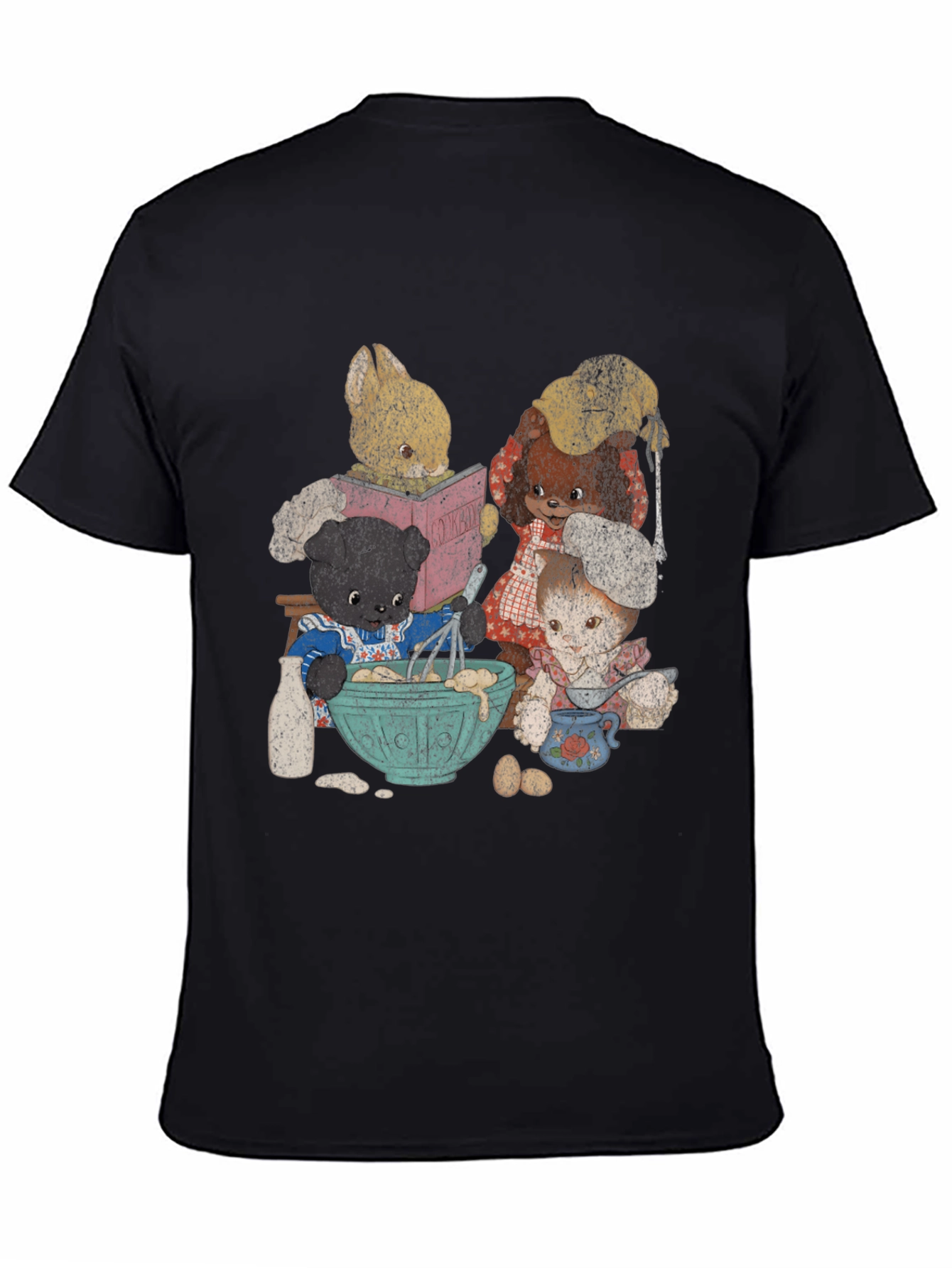 Black Retro Cartoon Animal Baking Crew Graphic Tee view 4