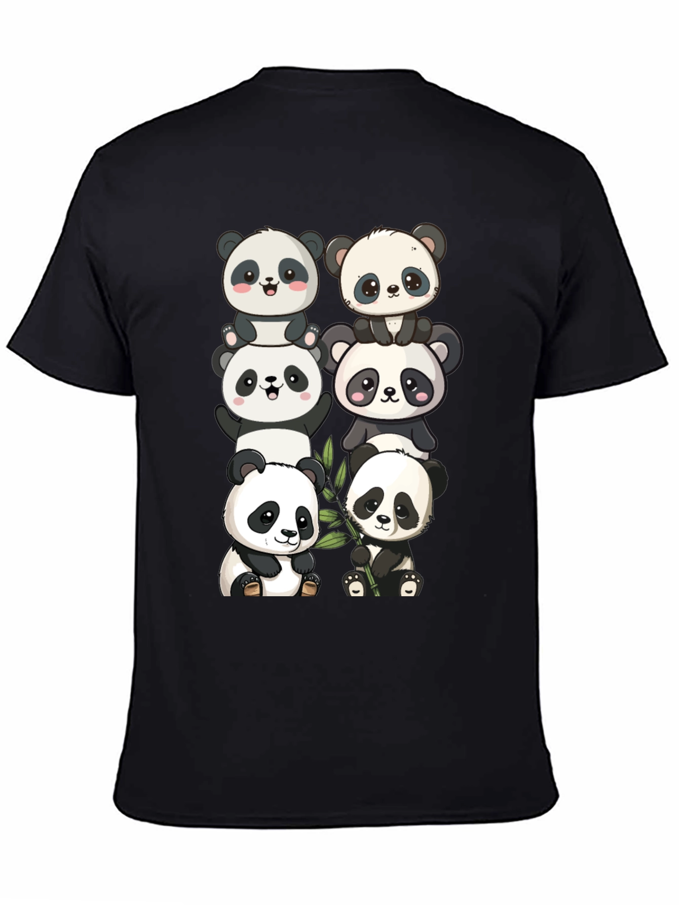 Black Cute Panda Stack Graphic Tee - Black view 4