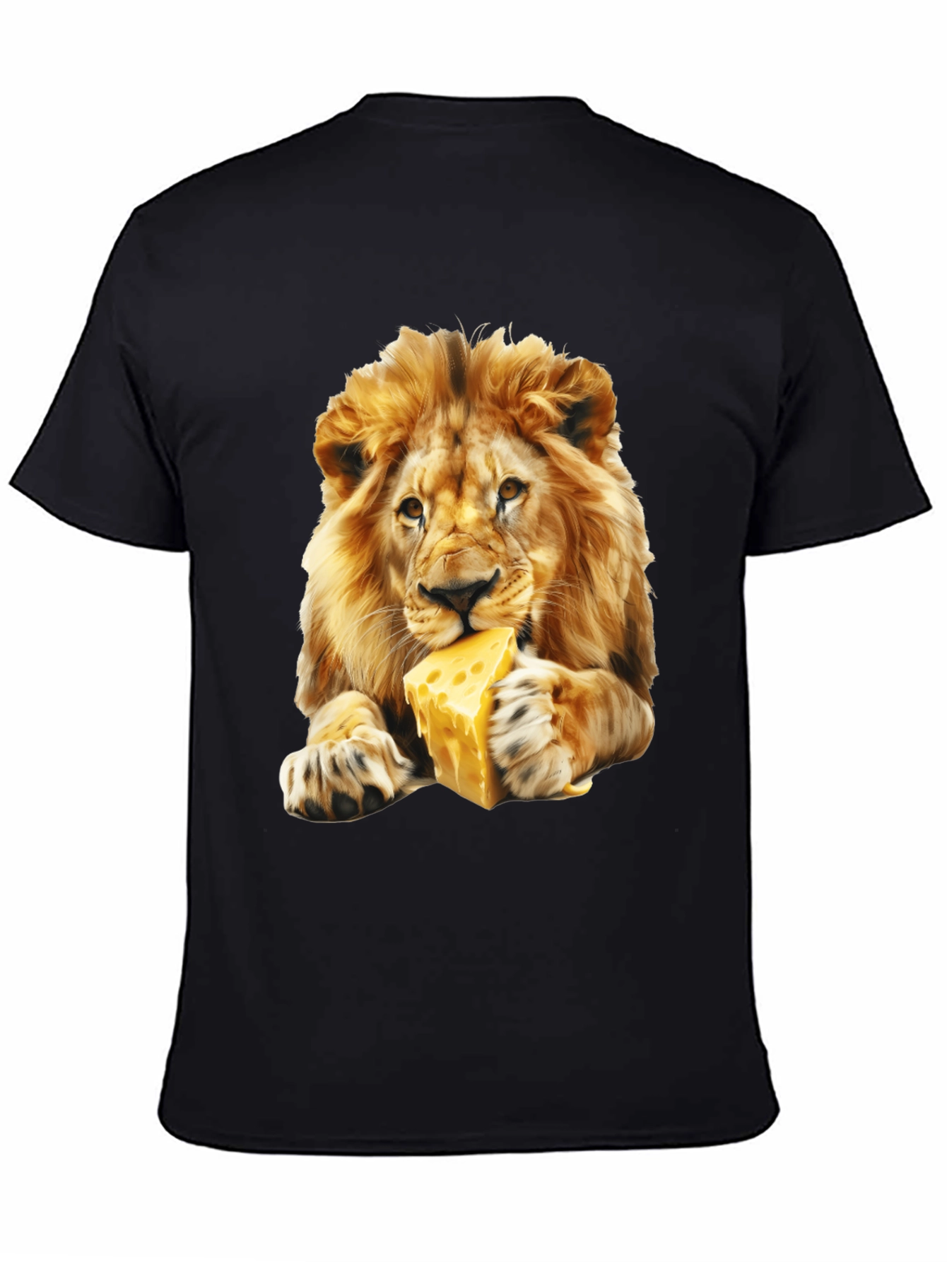 Black Lion Eating Cheese T-Shirt - Funny Animal Graphic Tee view 4