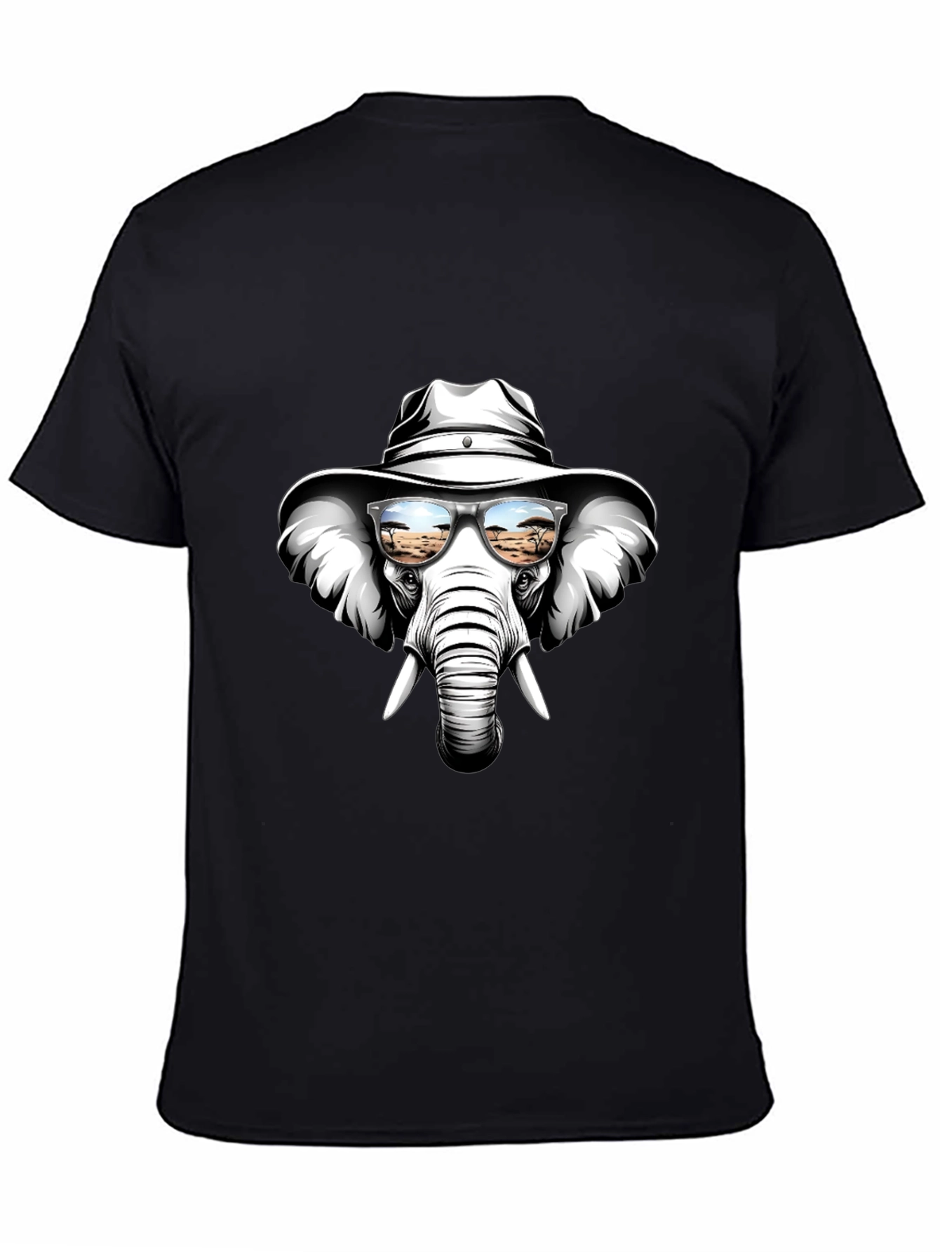 Black Cool Elephant T-Shirt: Safari Shades & Cowboy Hat view 4