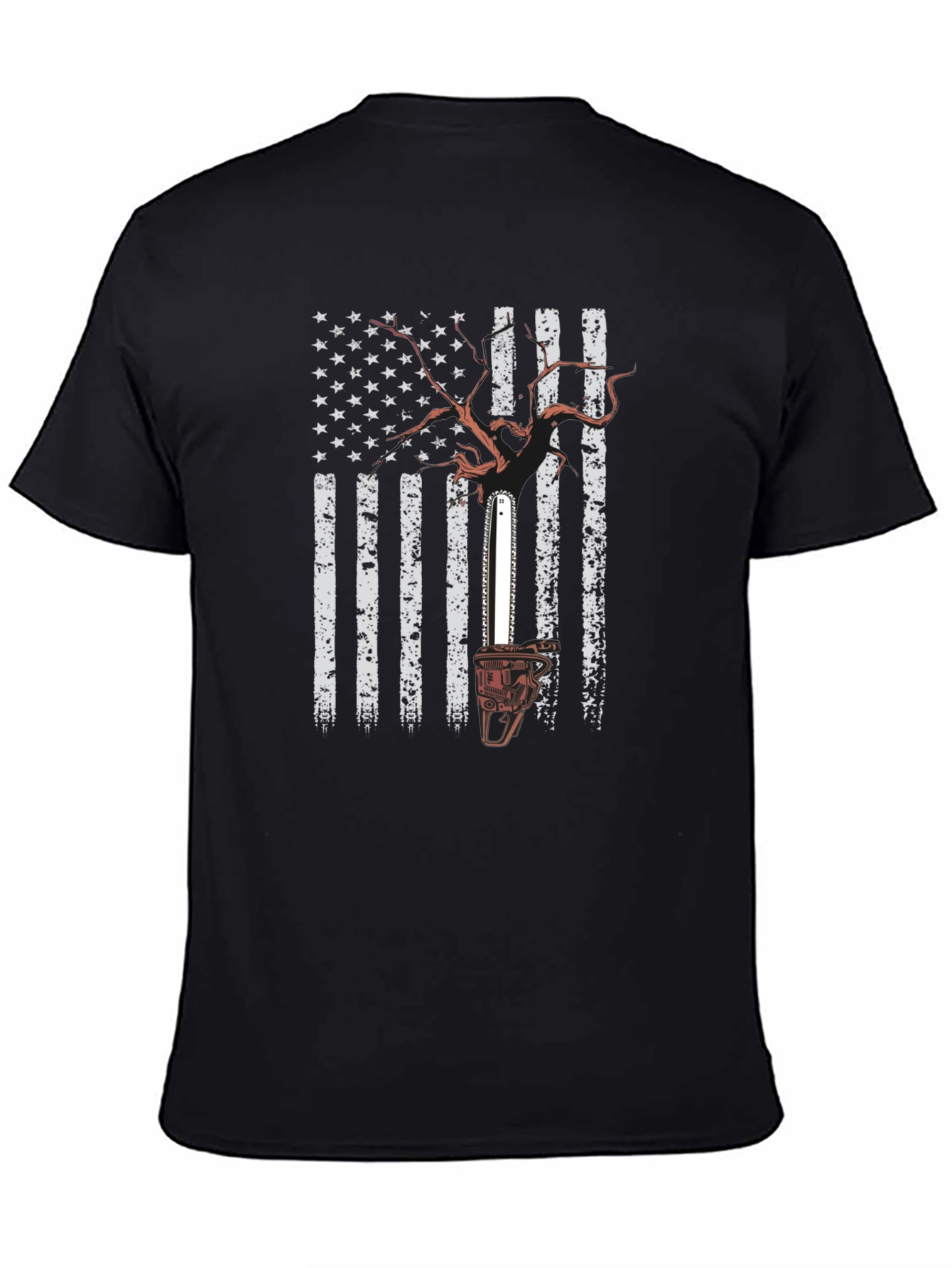 Black American Chainsaw Flag T-Shirt view 4