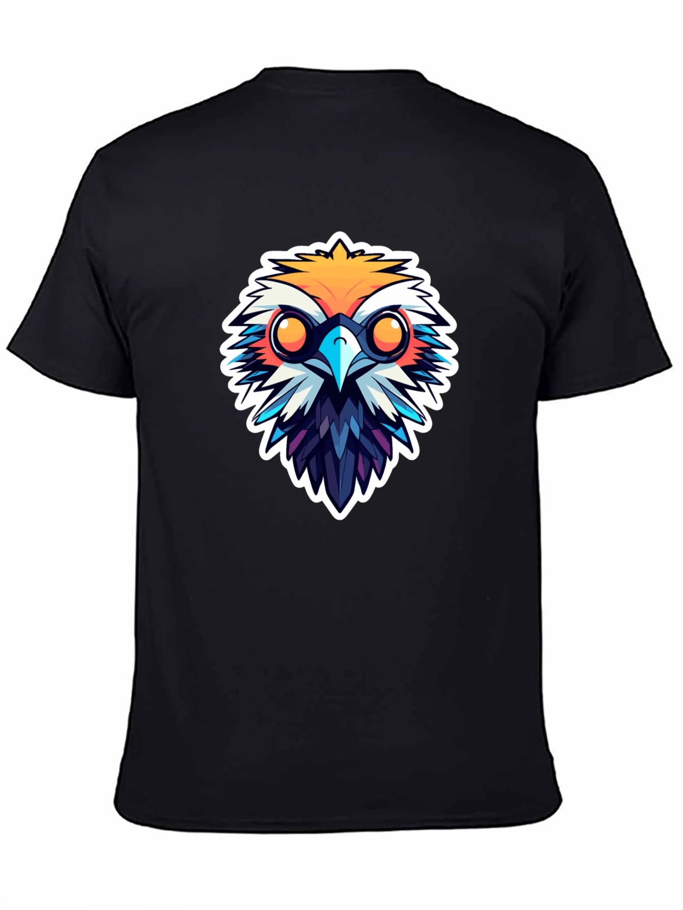 Black Men's Black T-Shirt with Owl Design view 4