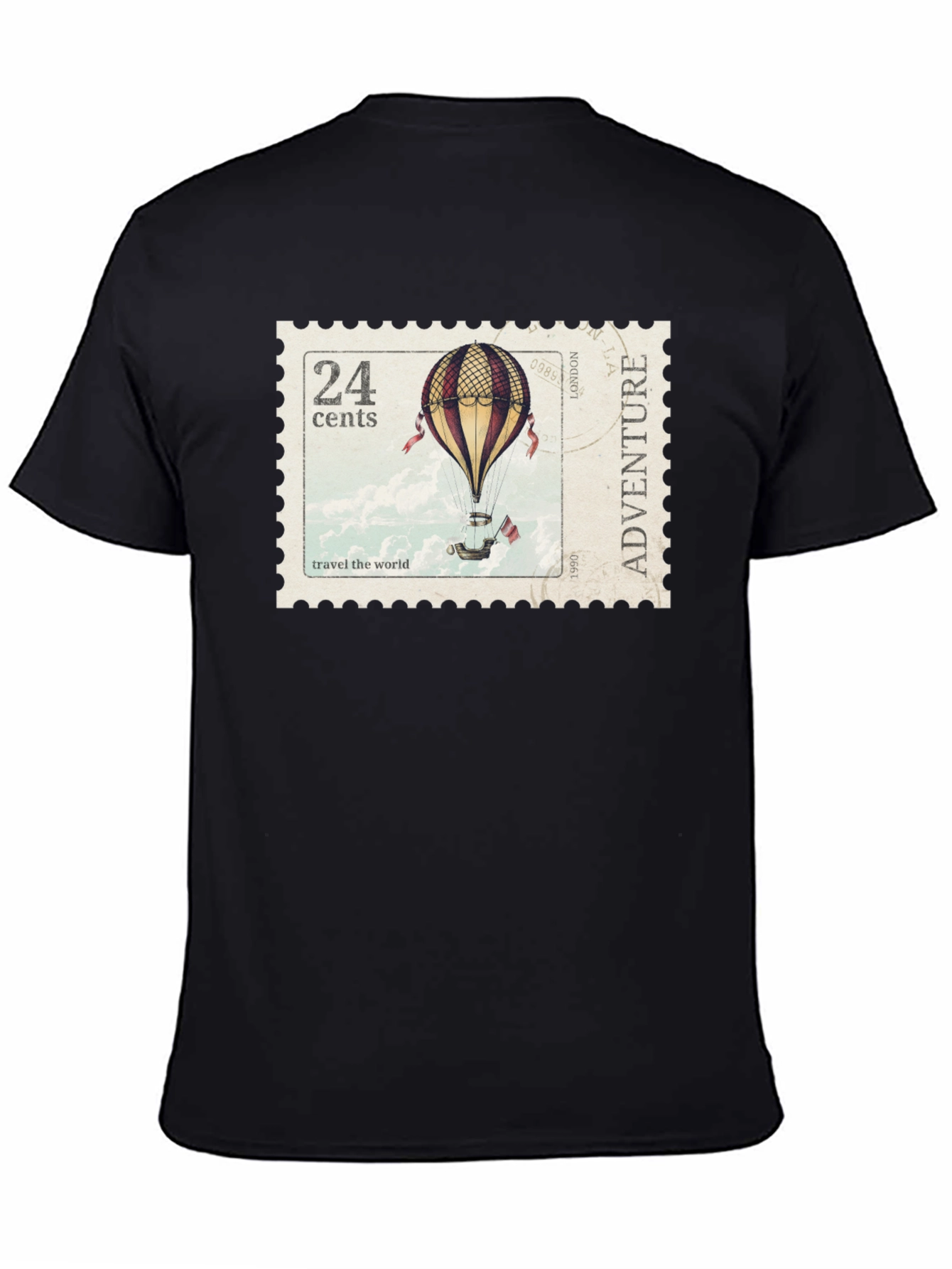 Black Vintage Travel Stamp T-Shirt view 4