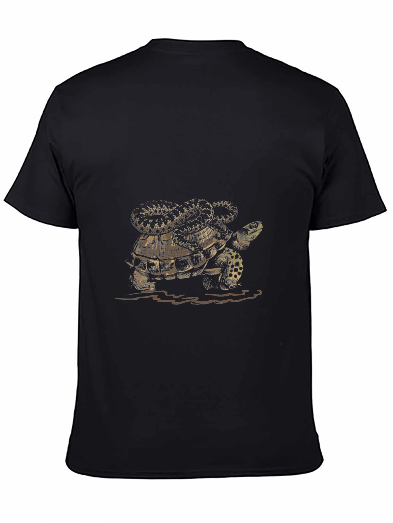 Black Turtle and Snake Graphic Print Men's Black T-Shirt view 4