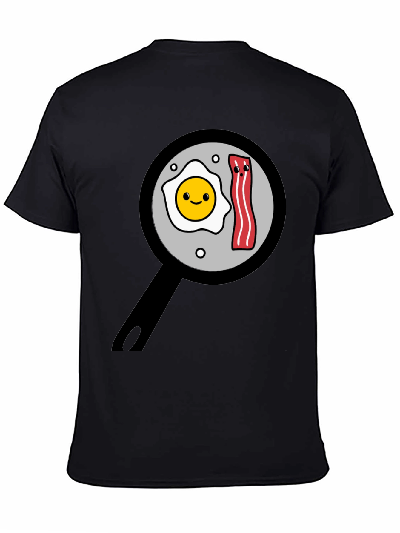 Black Funny Breakfast T-Shirt - Egg and Bacon Pan Design view 4