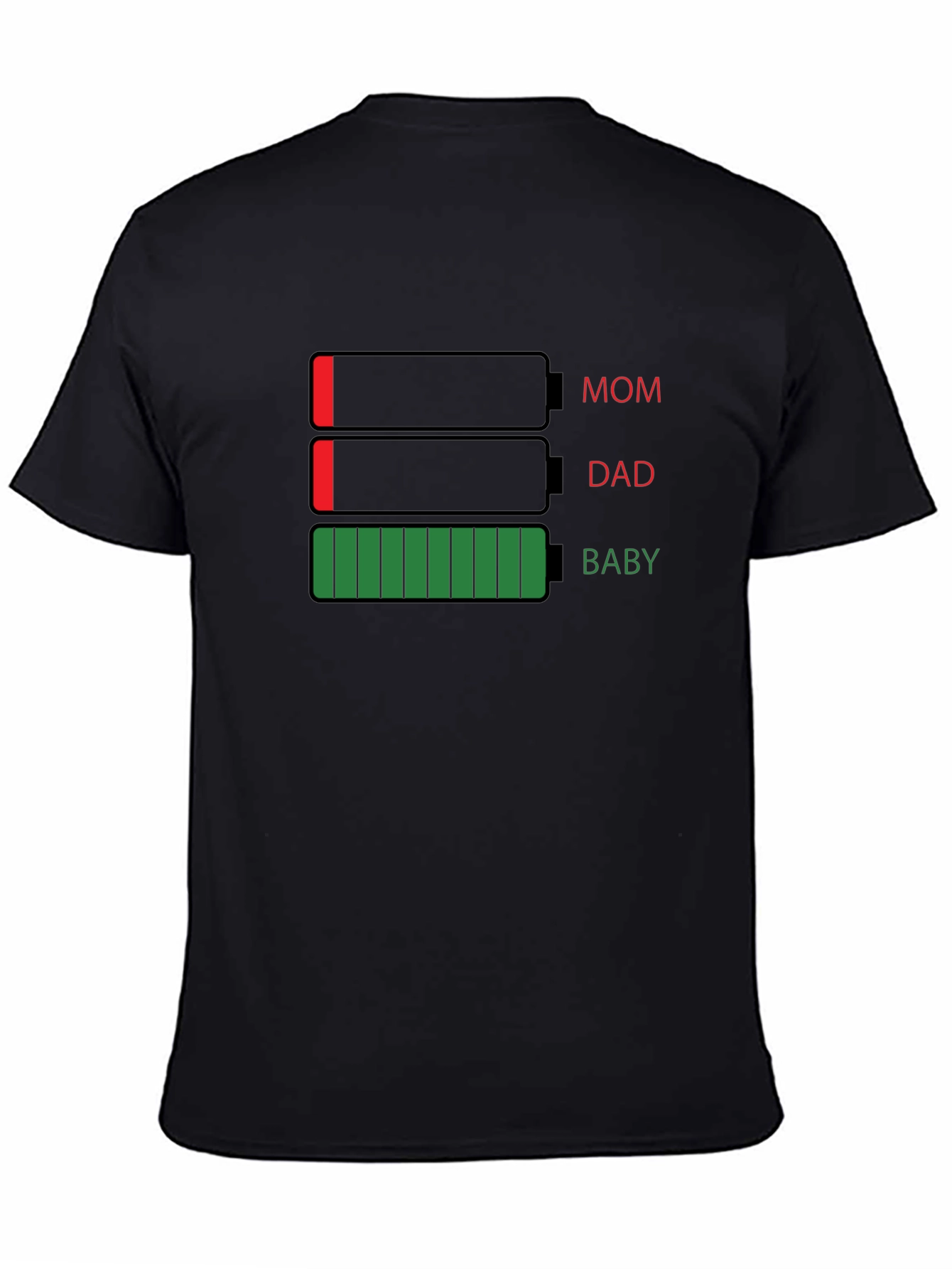 Black Family Battery Level T-Shirt - Dad, Mom, & Baby Power! view 4