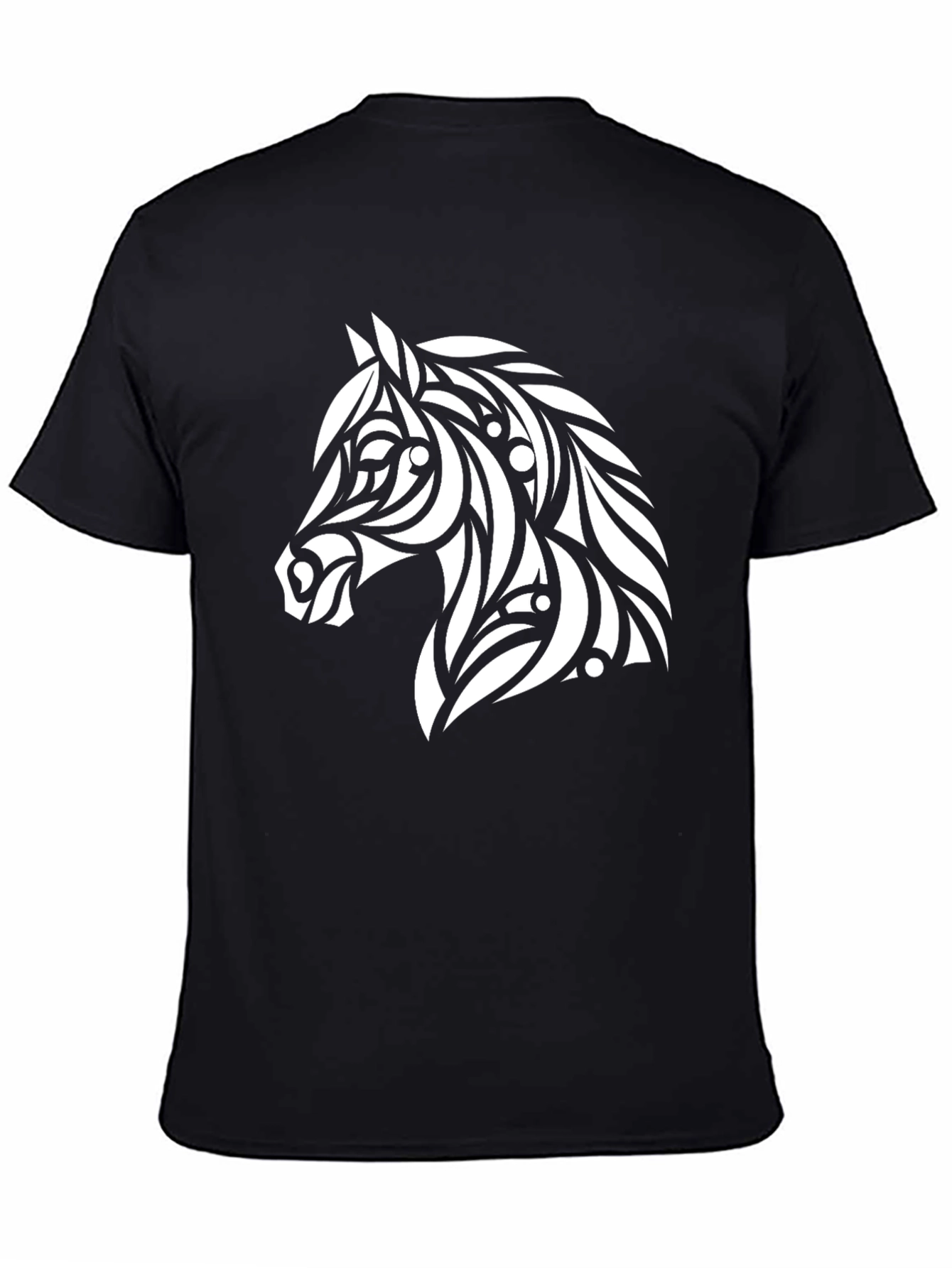 Black Tribal Horse Graphic Tee - Black Cotton T-Shirt view 4