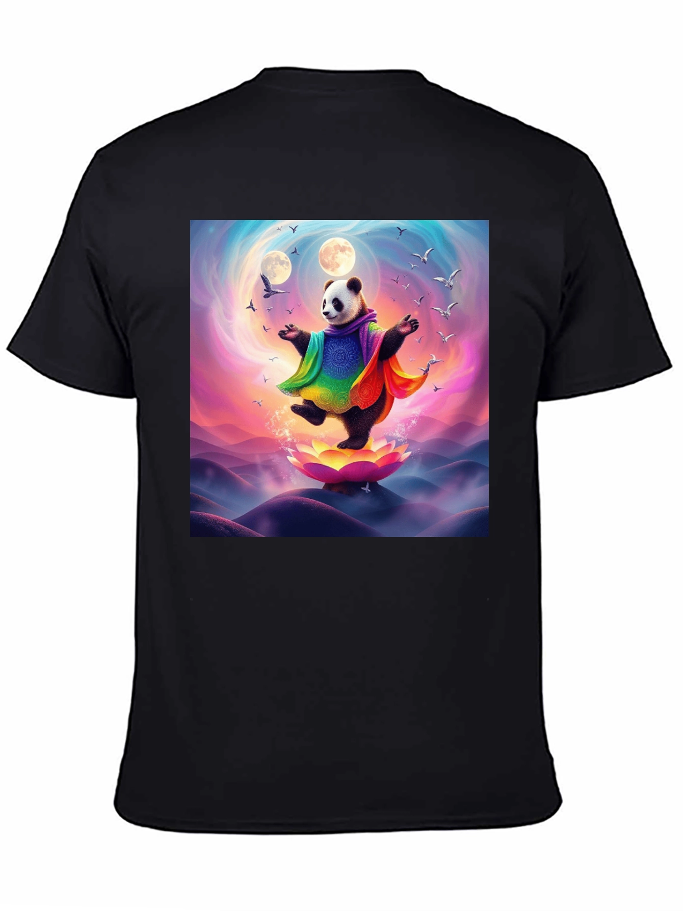 Black Zen Panda T-Shirt - Colorful Meditation Design view 4