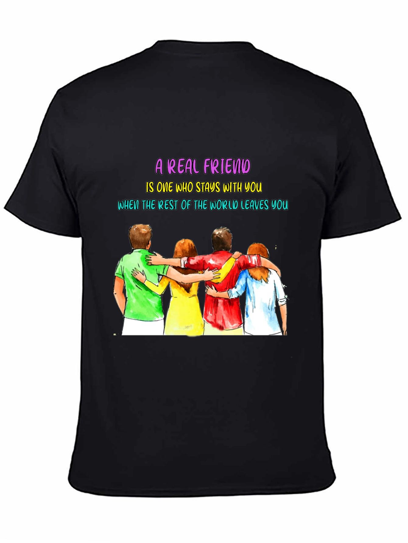 Black A Real Friend T-Shirt - Friendship Graphic Tee view 4