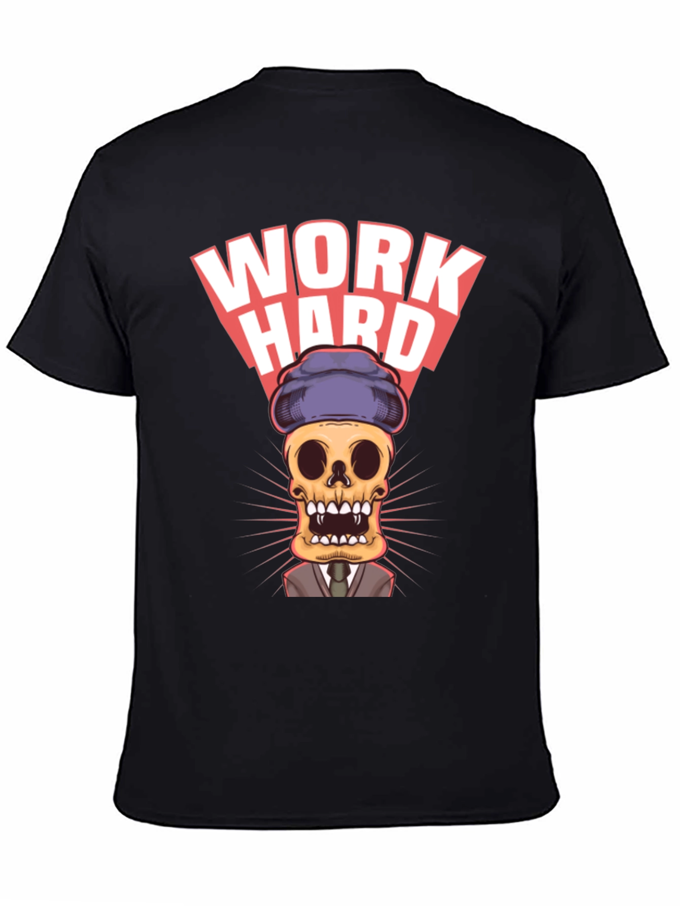 Black Work Hard Skull Graphic Tee - Premium Cotton Blend view 4