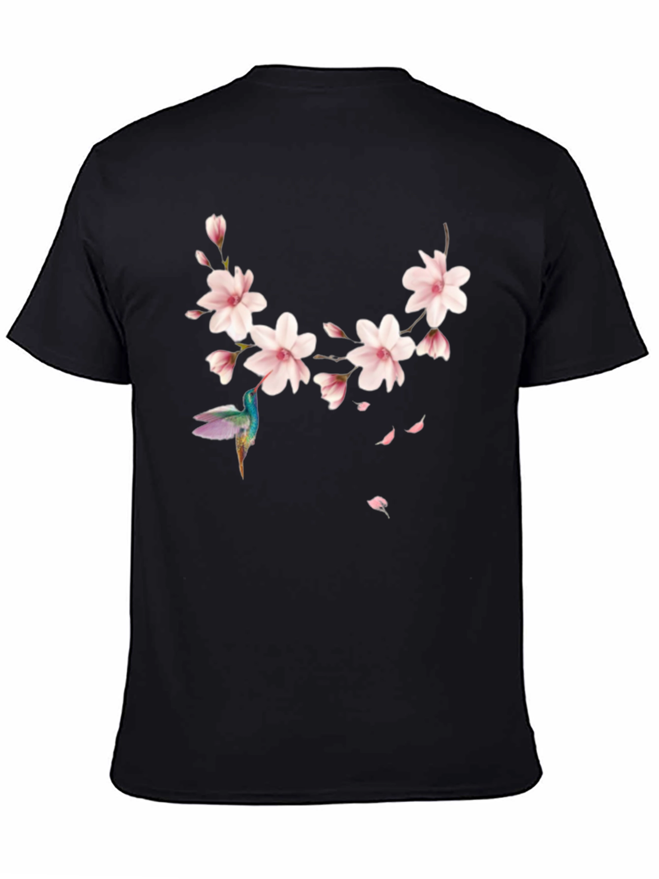Black Floral Hummingbird Black T-Shirt view 4