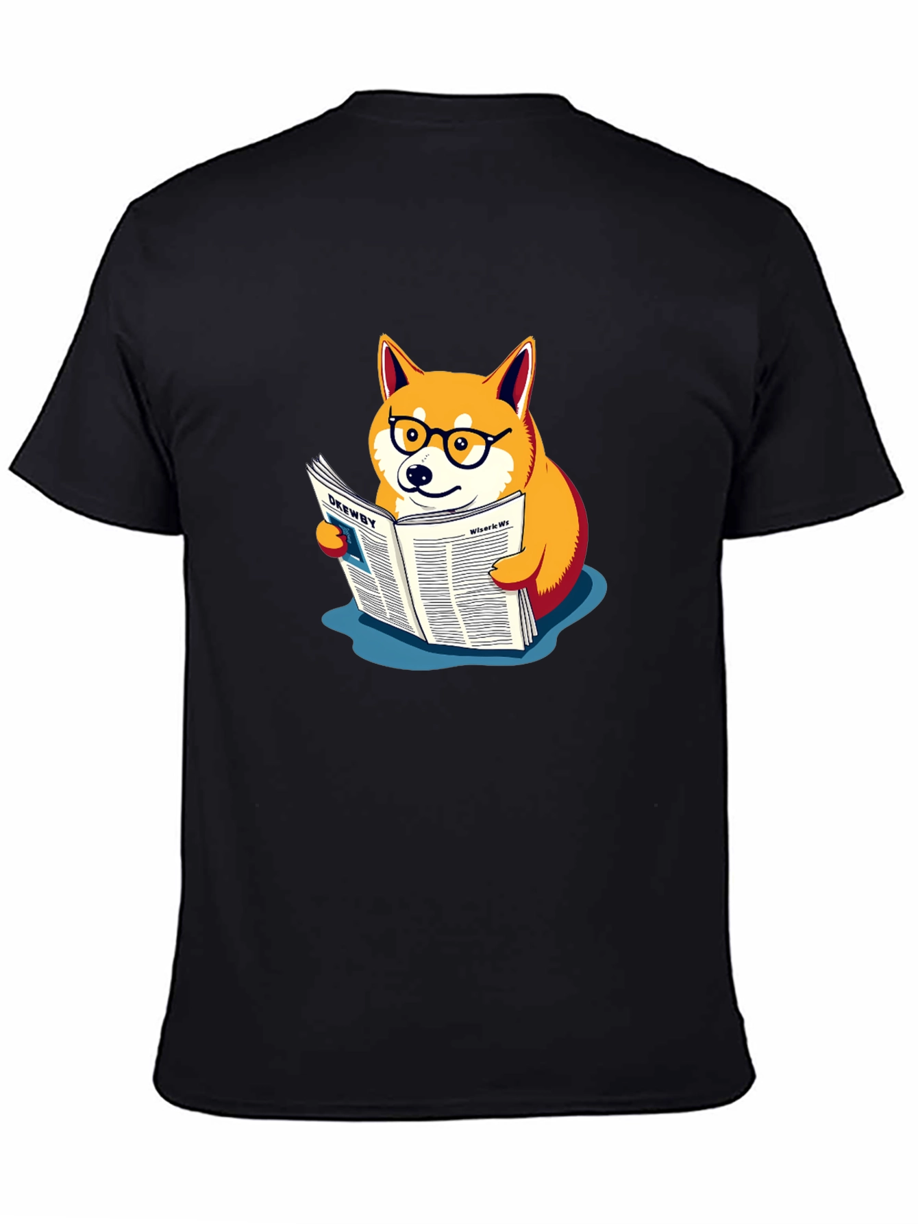 Black Shiba Inu Reading Newspaper Graphic Tee view 4