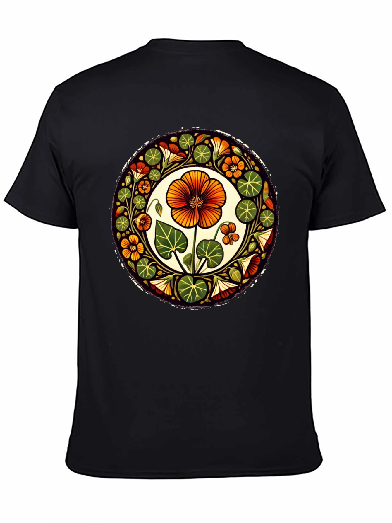 Black Floral Mandala Graphic Tee - Black Cotton T-Shirt view 4