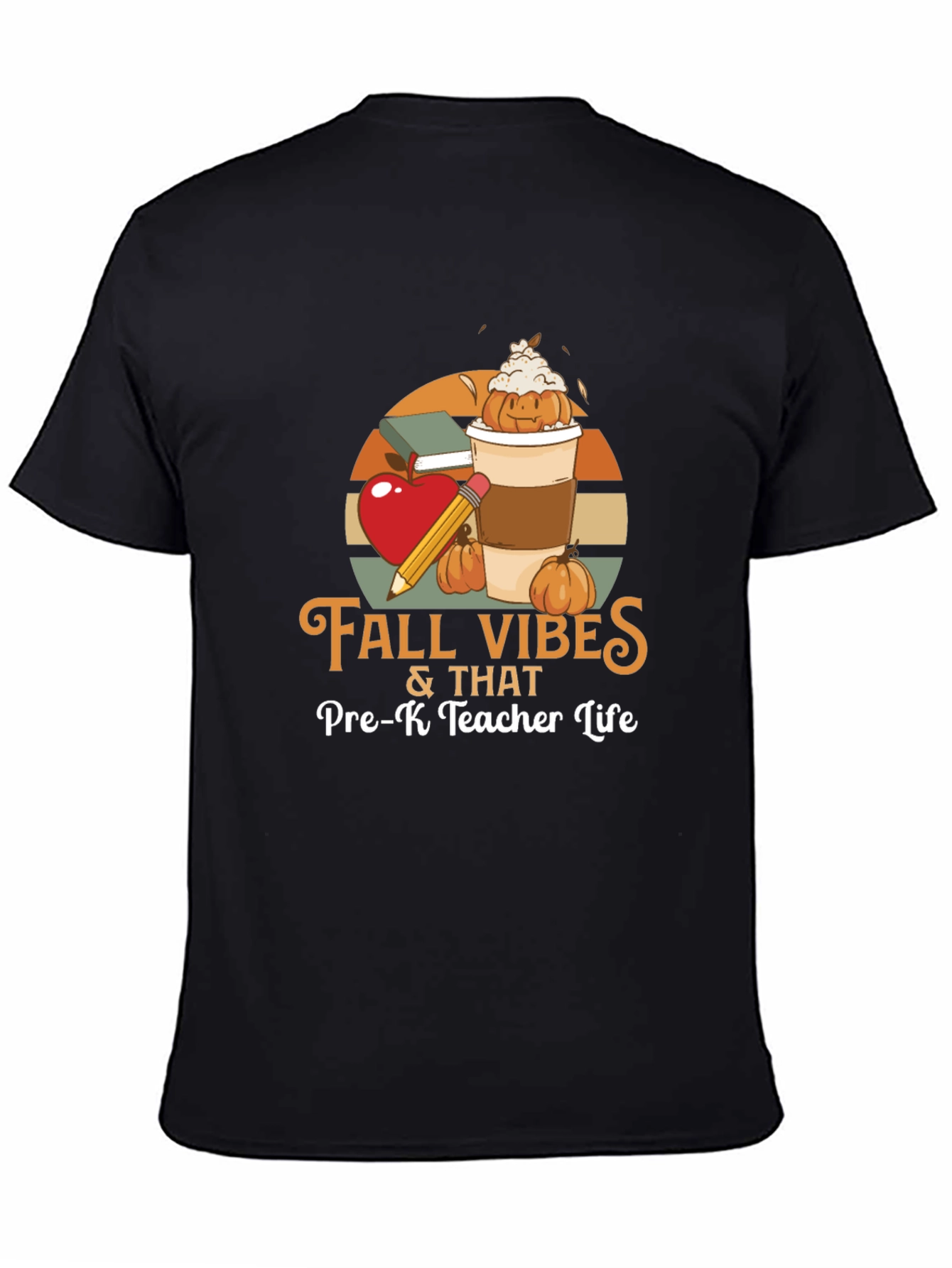 Black Fall Vibes Pre-K Teacher Life T-Shirt view 4