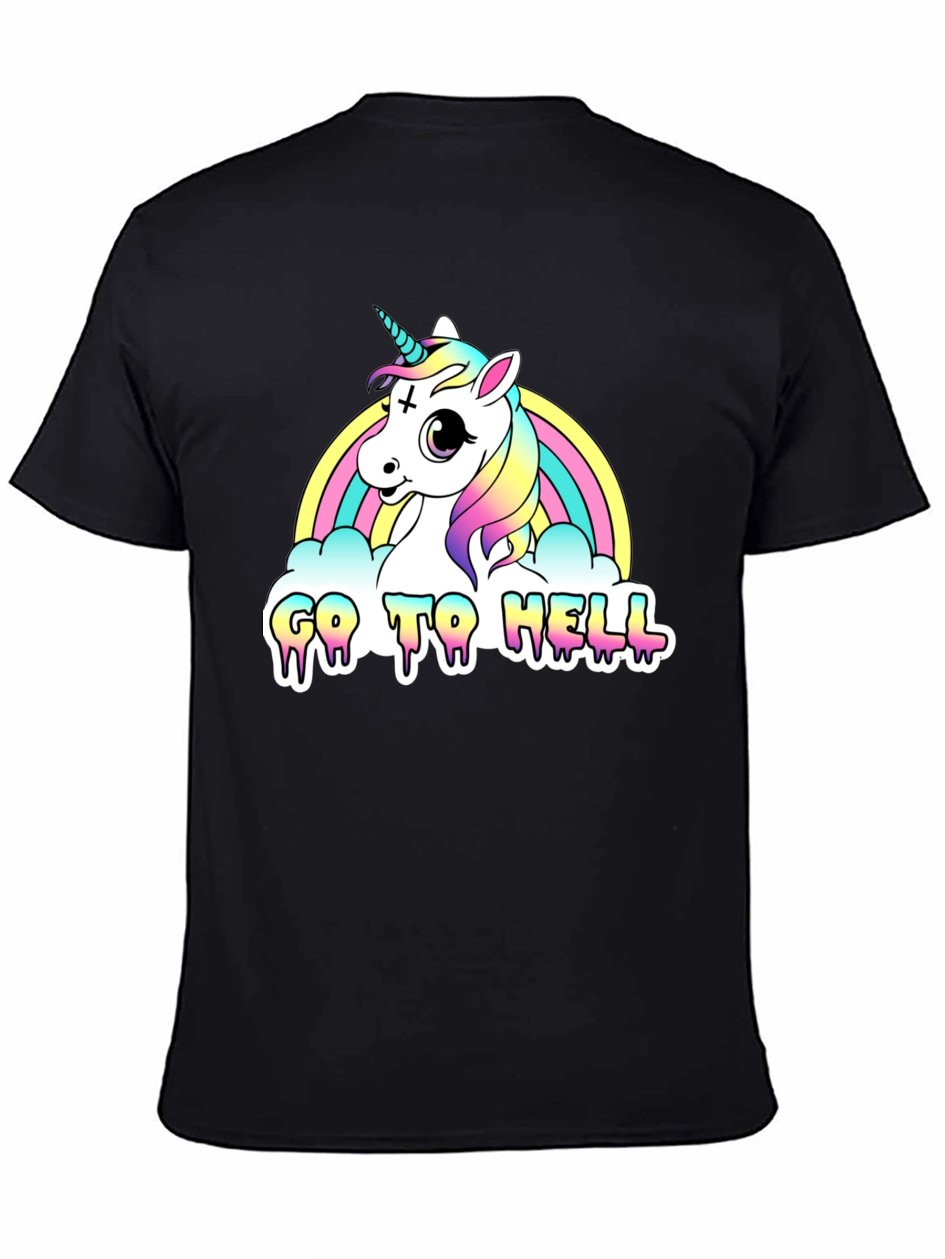 Black Unicorn Rainbow "Go To Hell" Black Graphic Tee view 4