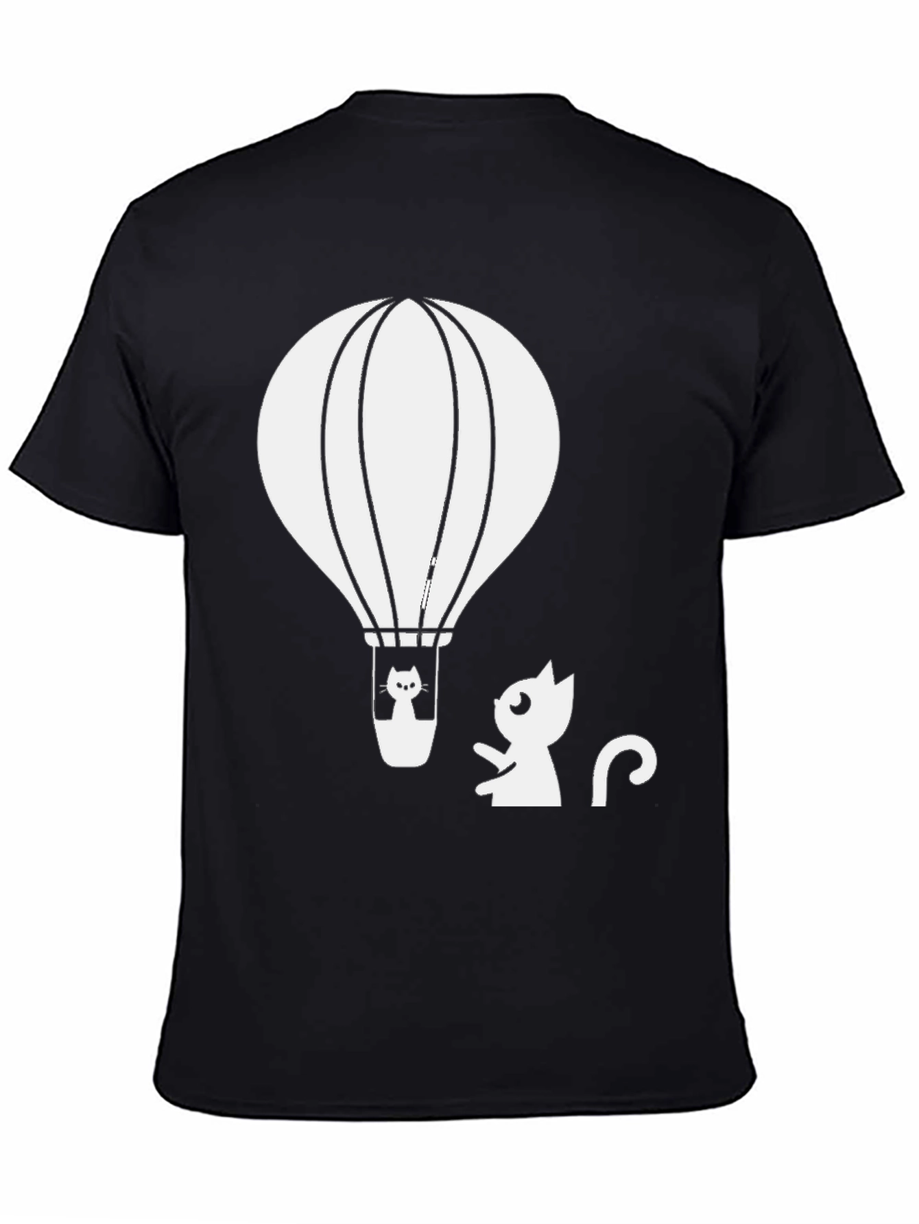Black Cat Hot Air Balloon Graphic Tee - Black Cotton T-Shirt view 4