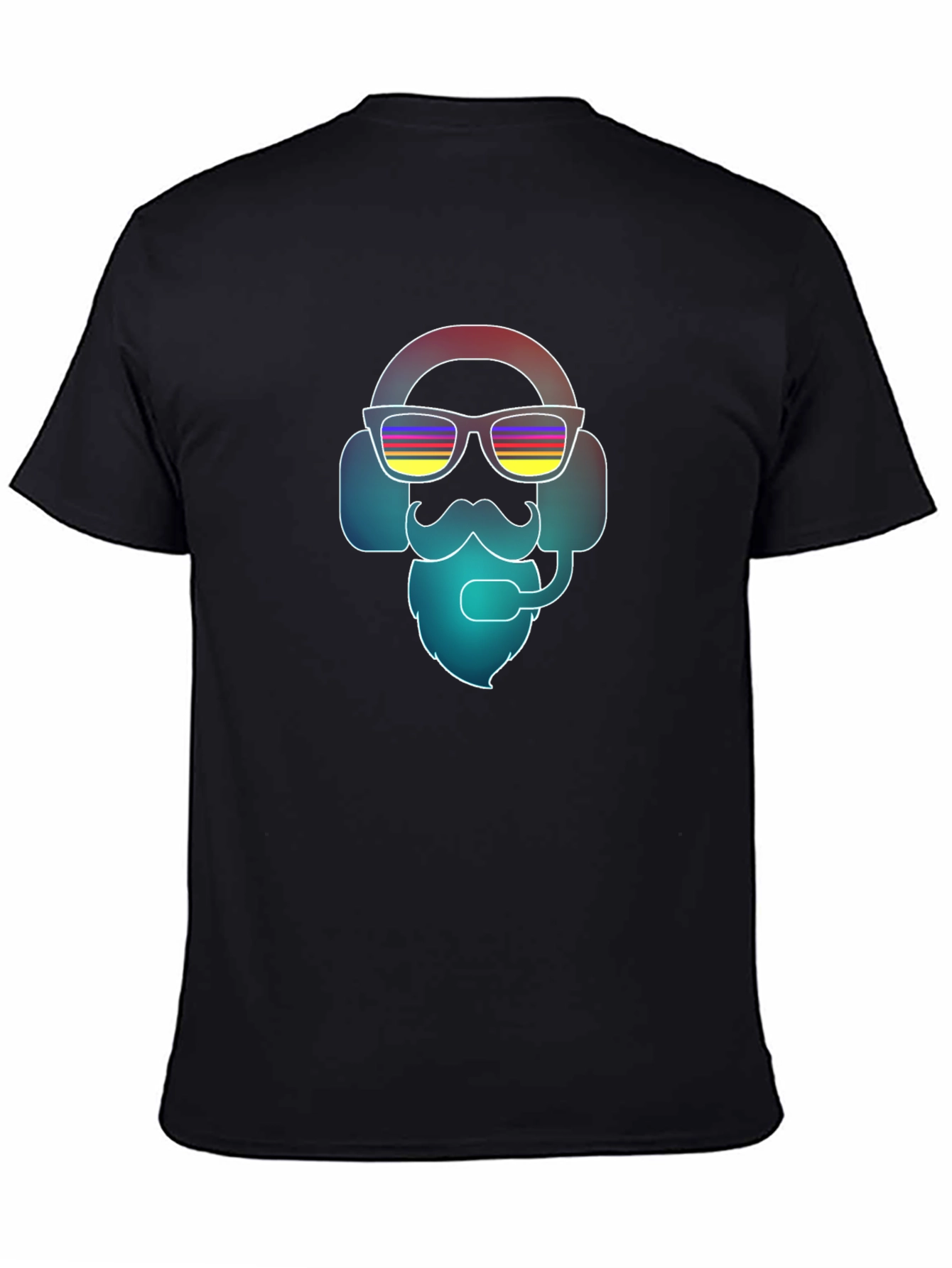 Black Cool Retro Gamer T-Shirt - Bearded Headphone Design view 4